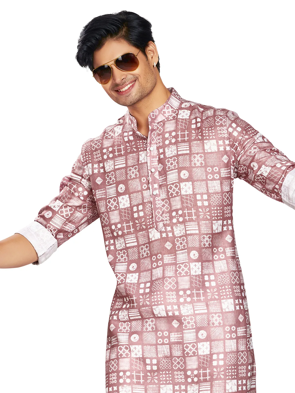 Printed onion pink cotton kurta