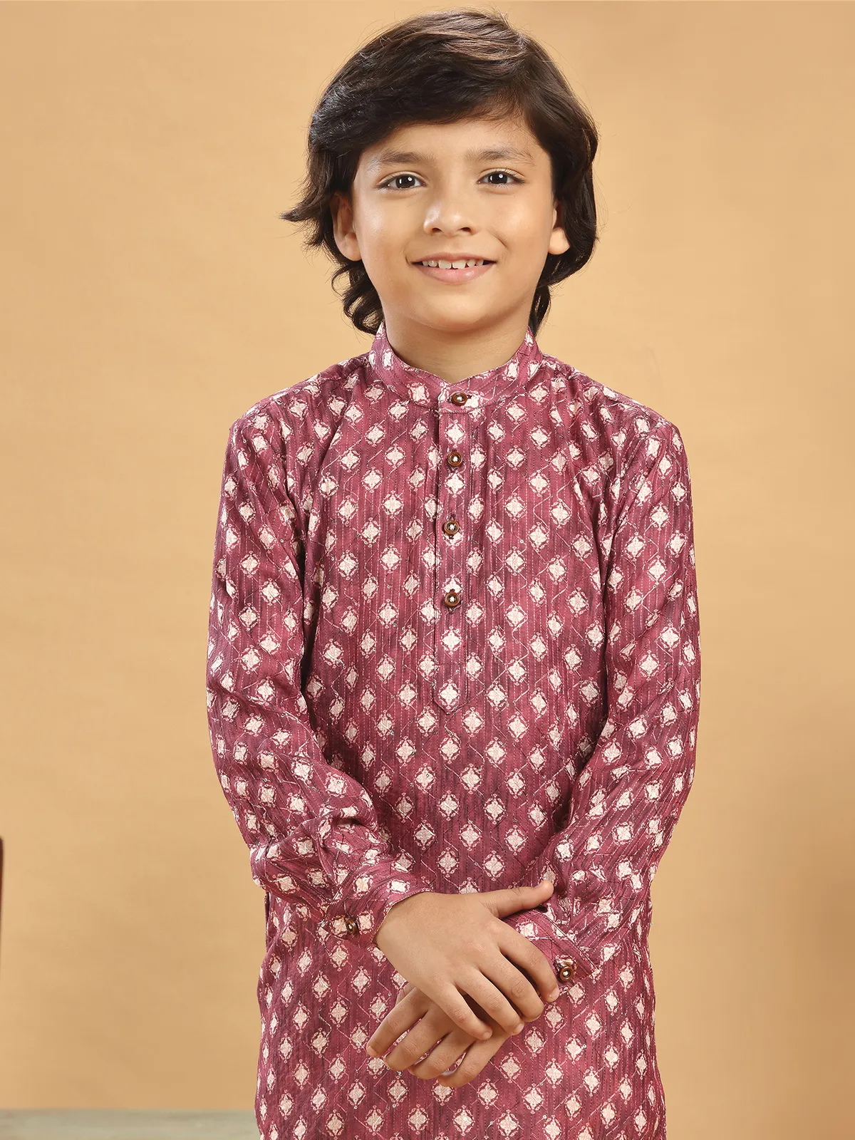 Printed pink shaded silk kurta suit