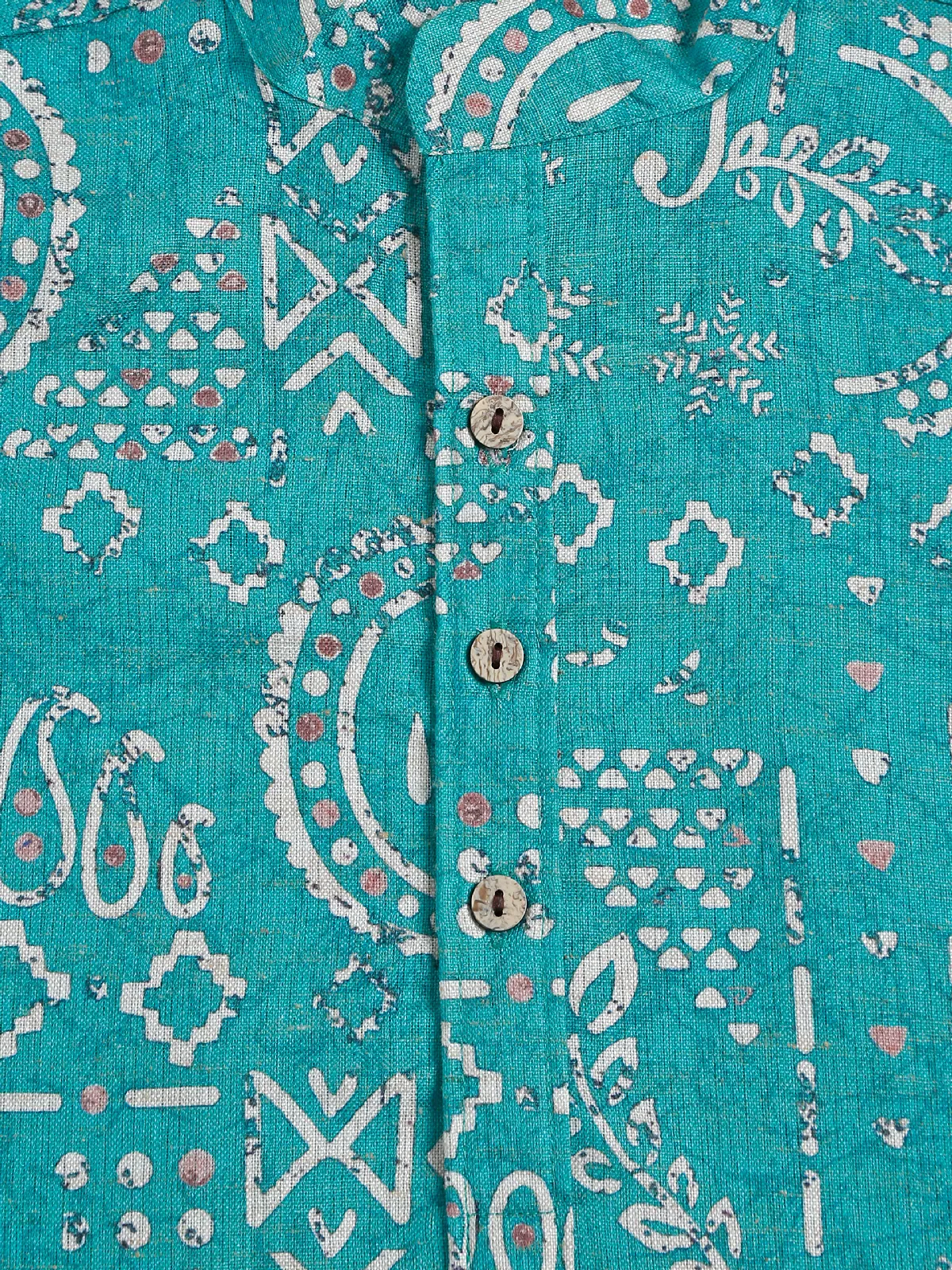 Printed rama blue cotton kurta