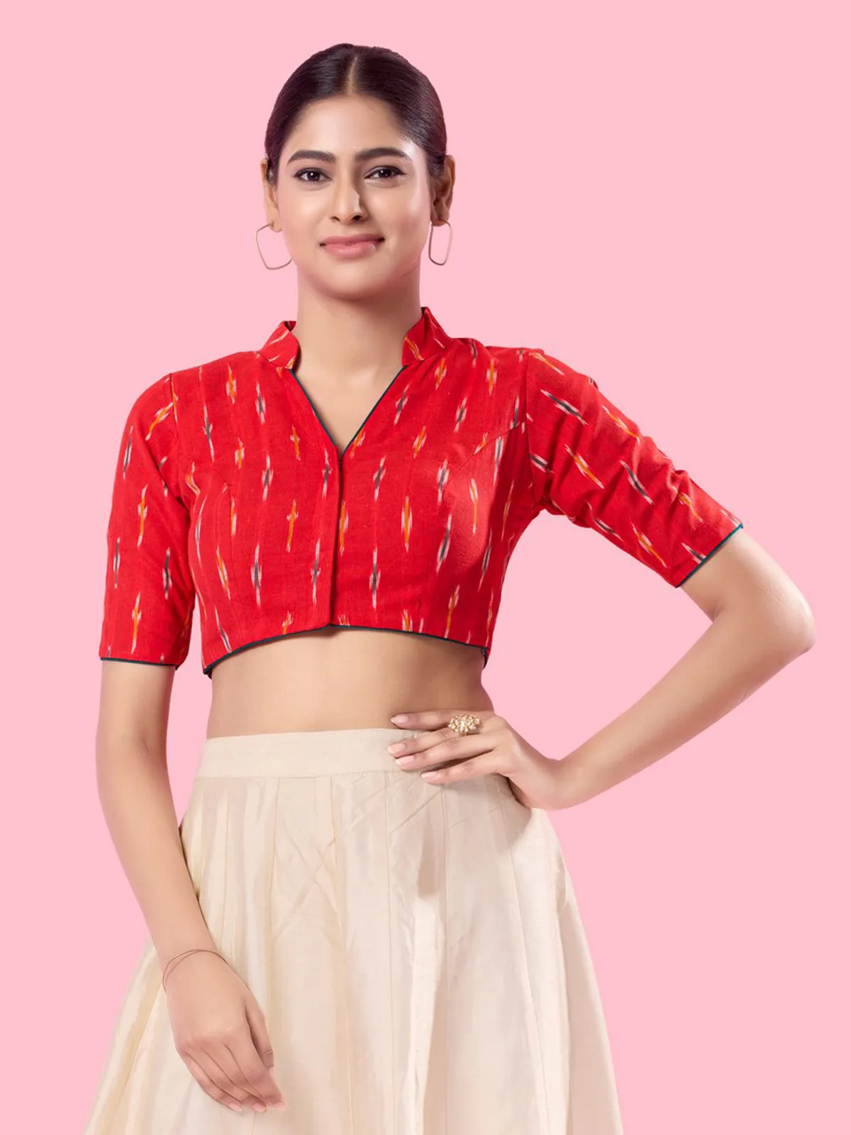 Printed red cotton blouse