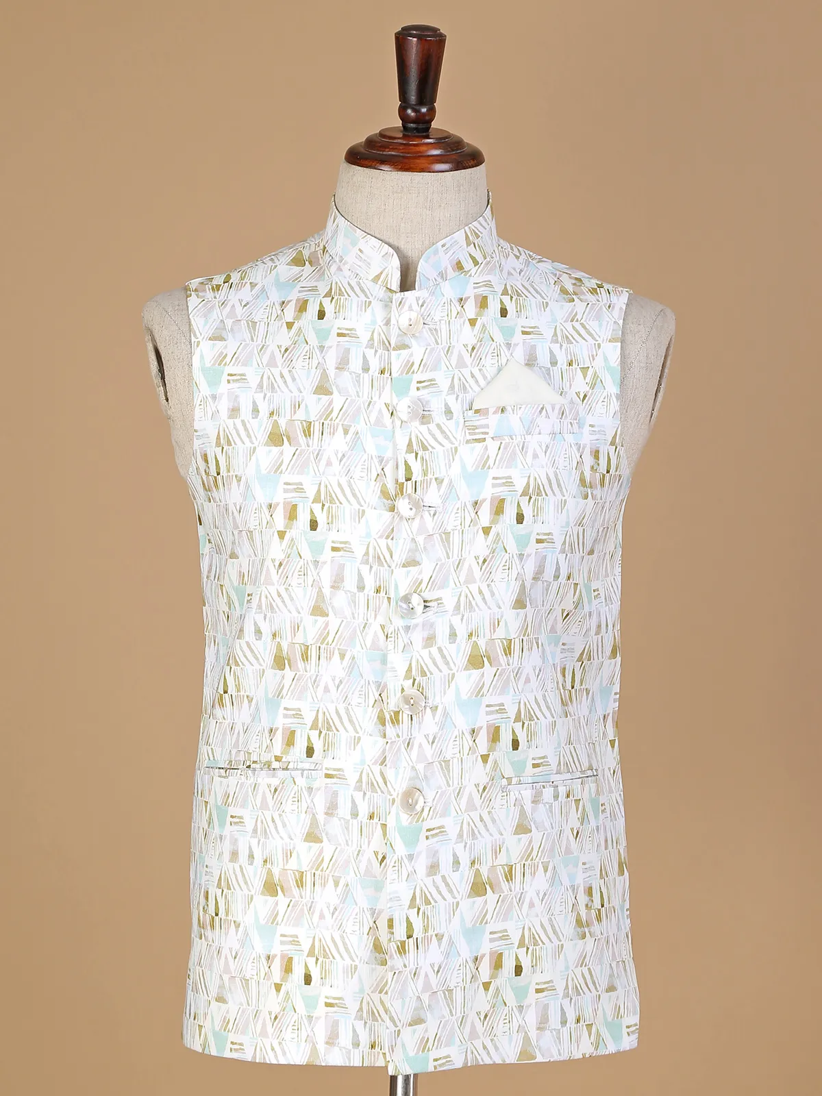 Printed rich silk waistcoat in cream