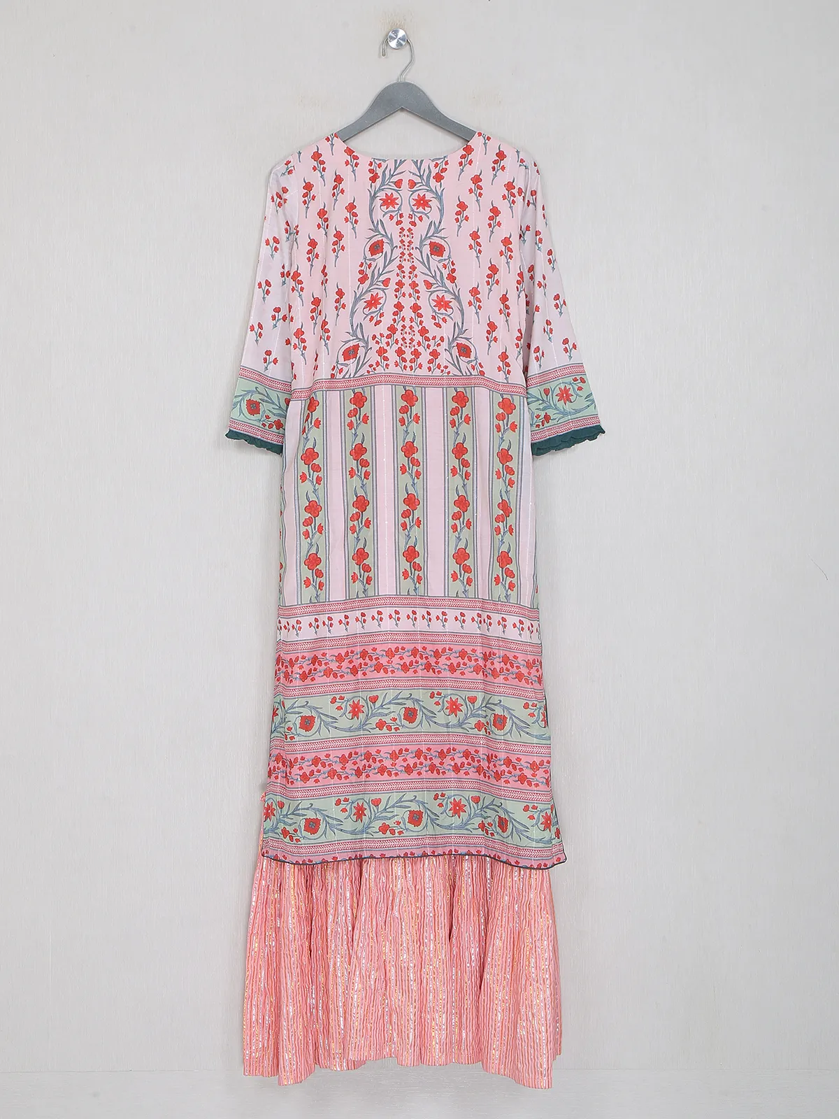 Printed rose pink cotton kurti for casual occasions