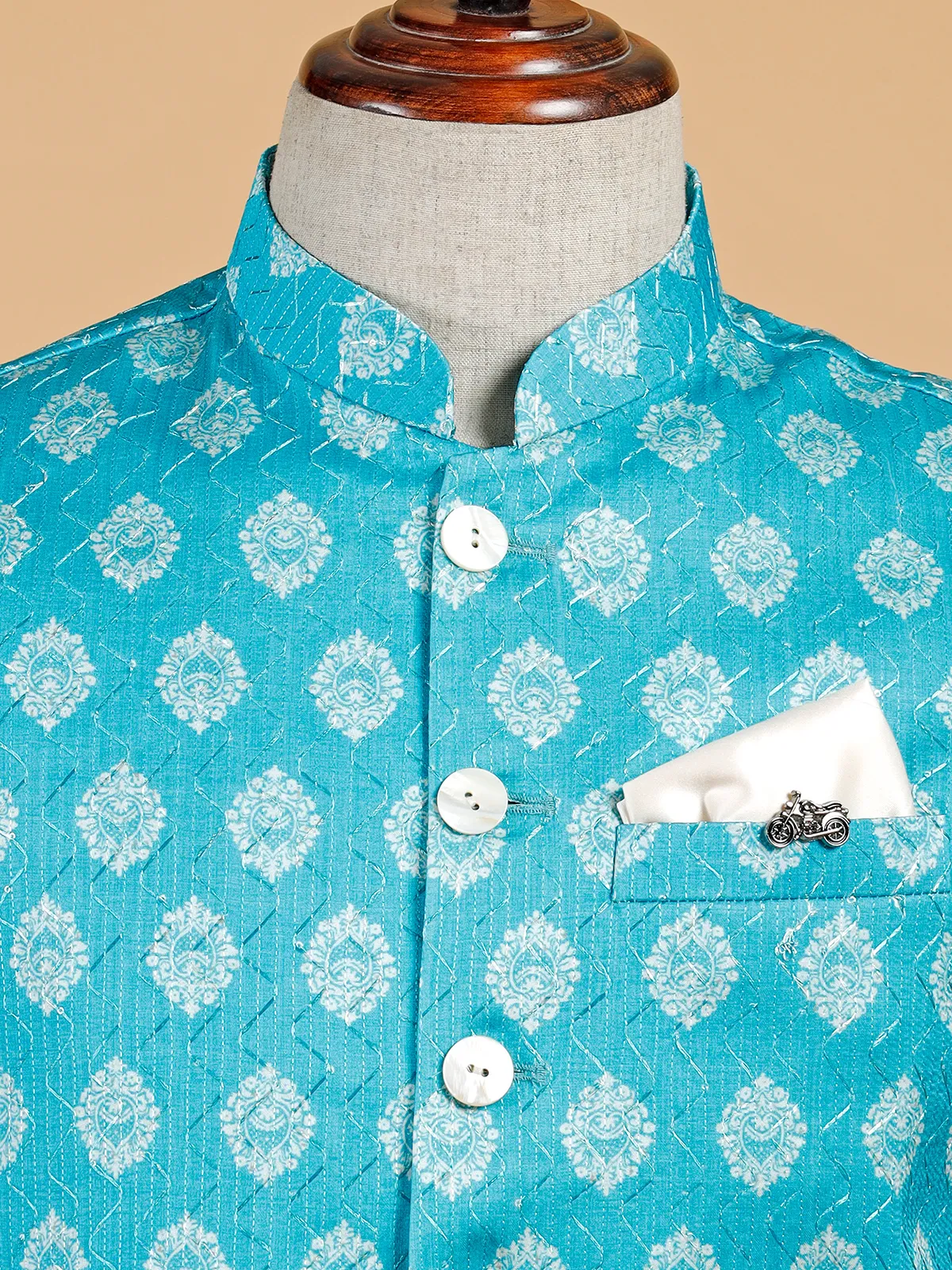 Printed silk aqua waistcoat