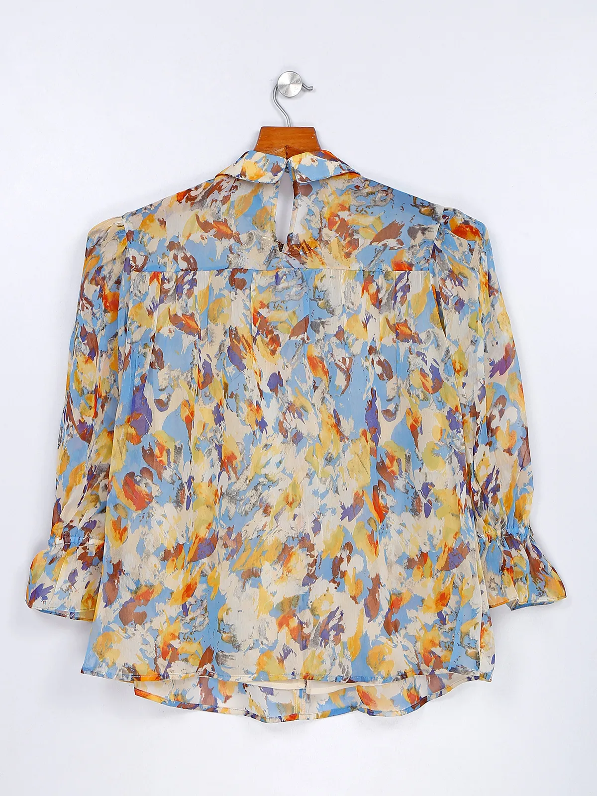 Printed sky blue georgette top