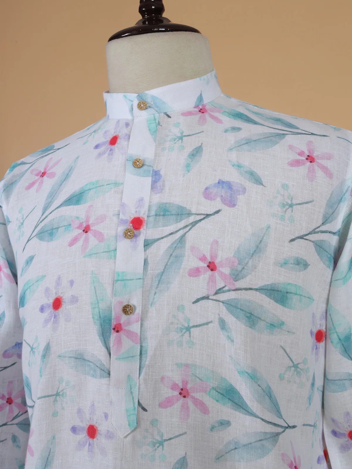 Printed white cotton kurta set with multicolor prints