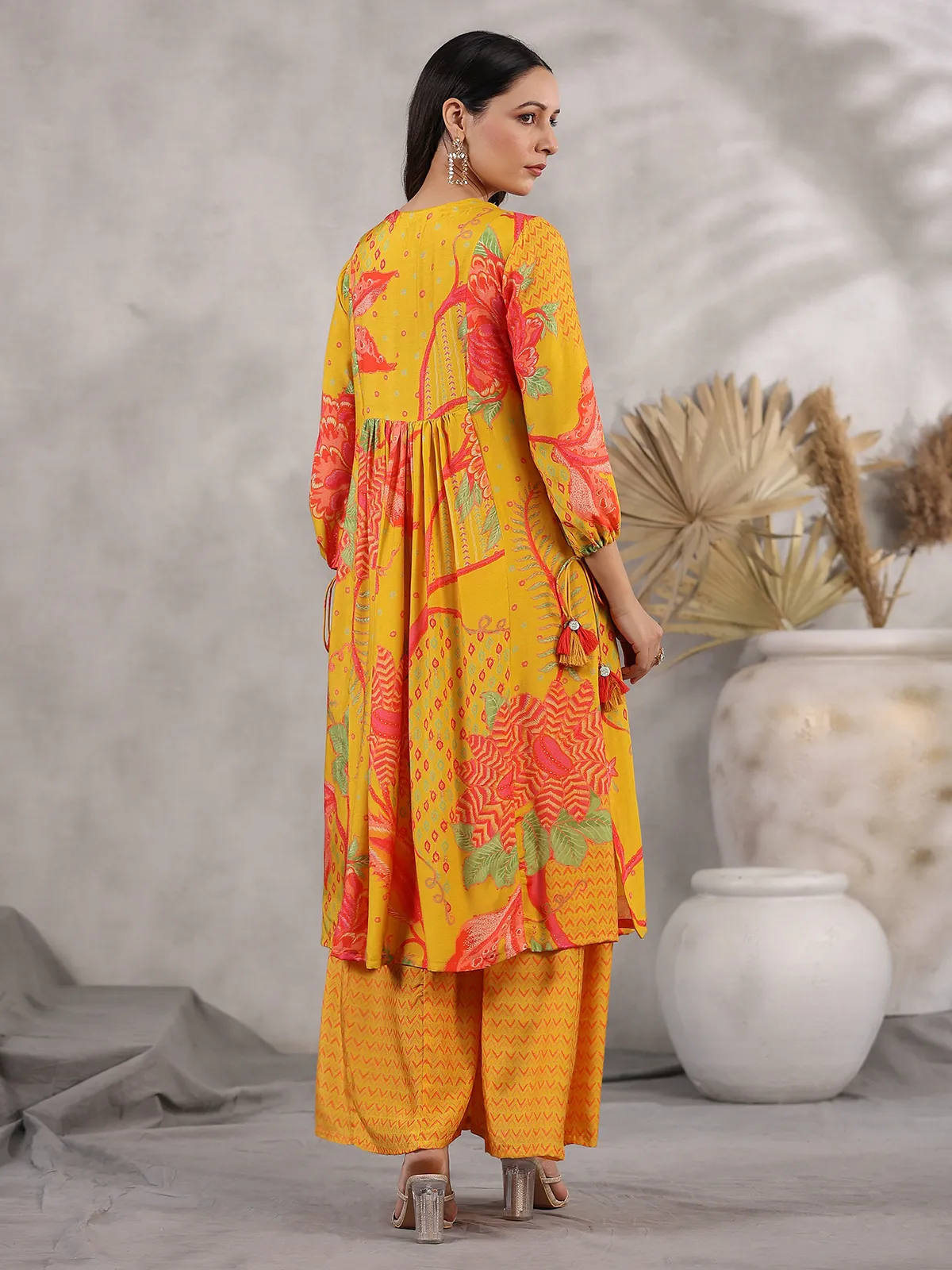 Printed yellow palazzo set in silk