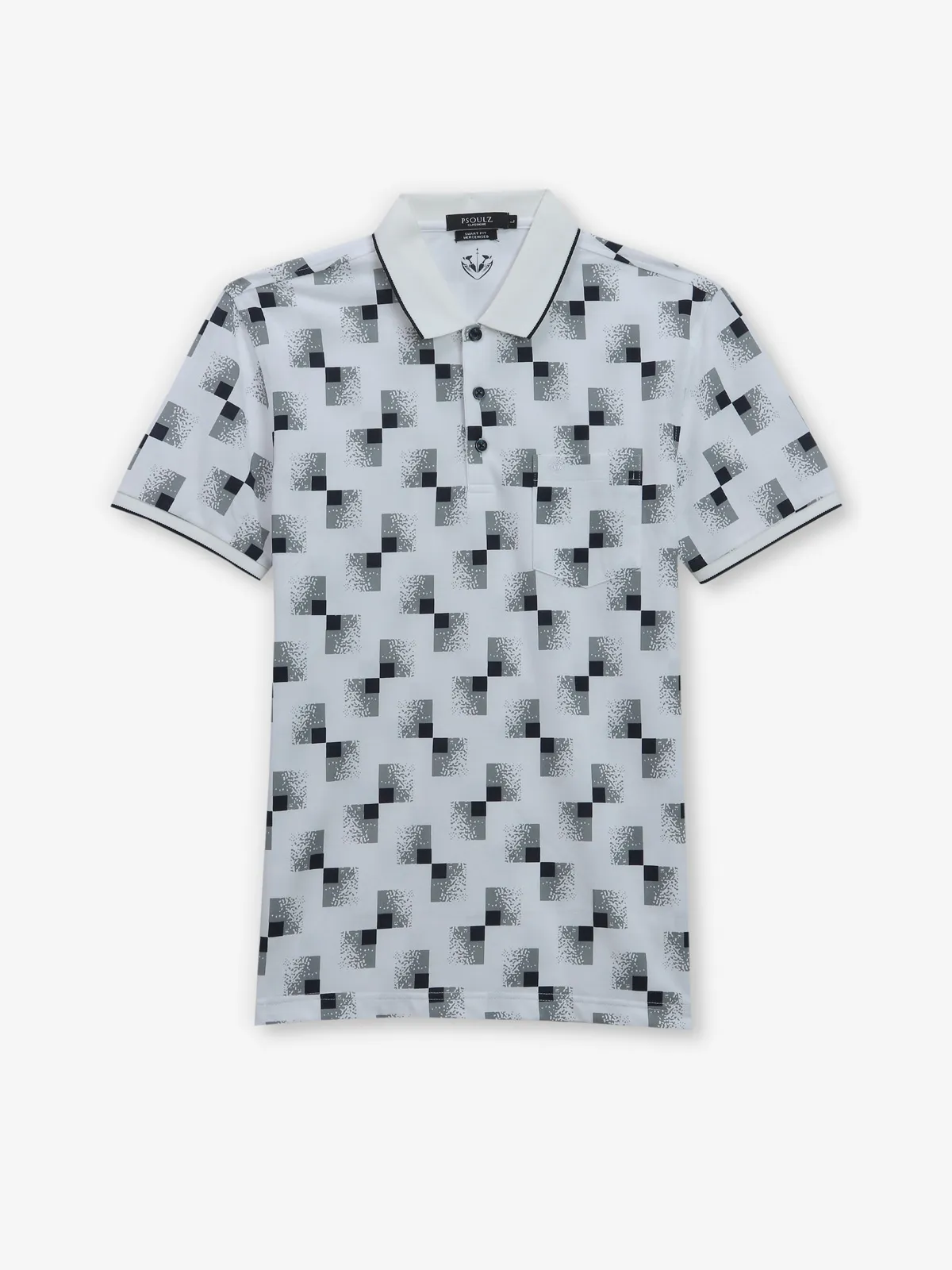 PSOULZ white printed polo t-shirt in cotton