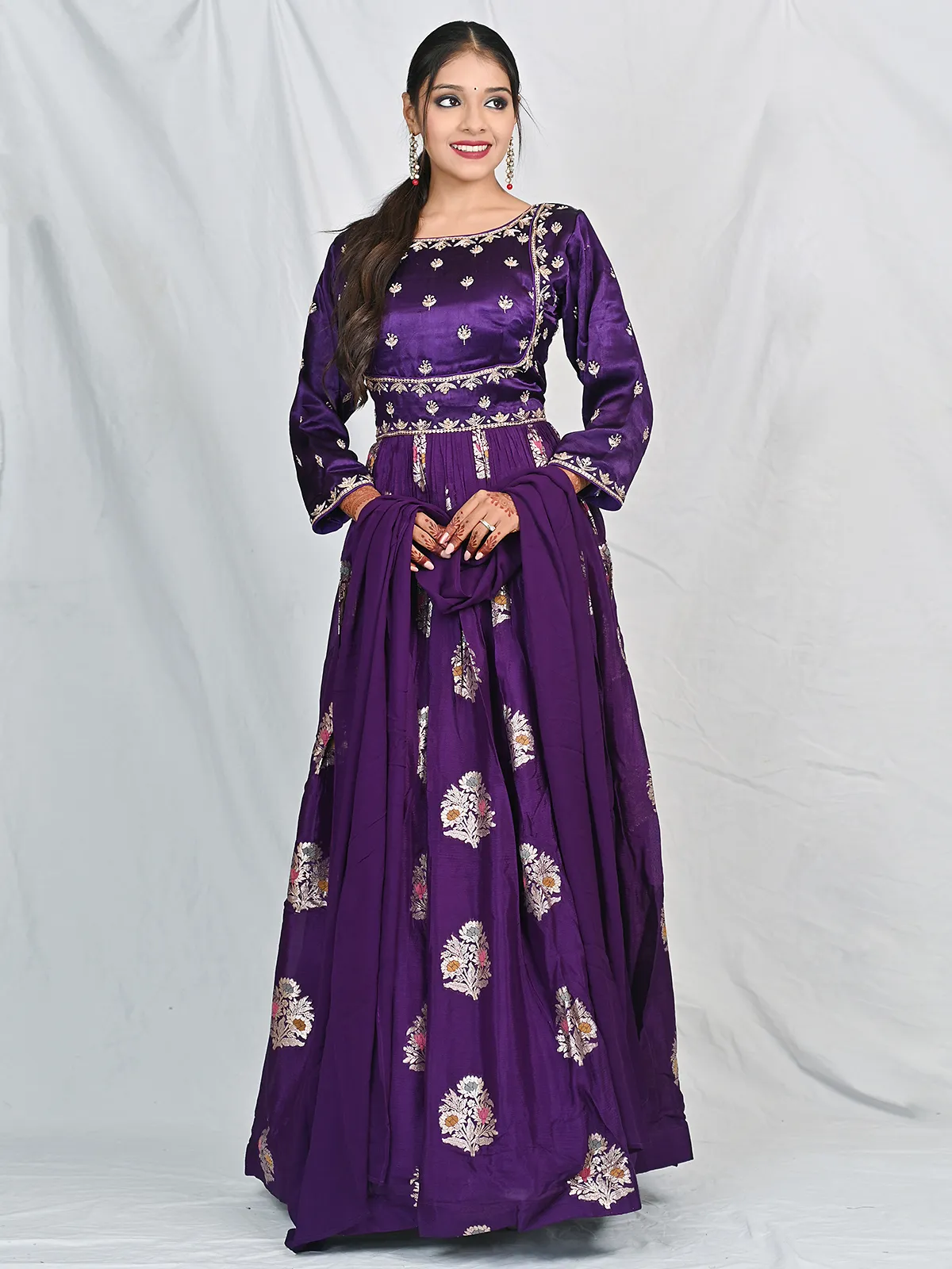 Purple anarkali suit in silk