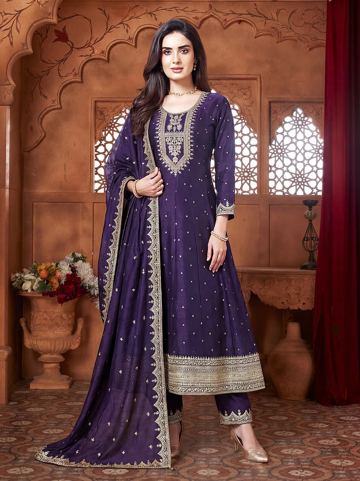 chanderi silk anarkali dresses Andaaz Fashion Women's Wedding Wear Bright Green Chanderi Silk Indian Anarkali Suit