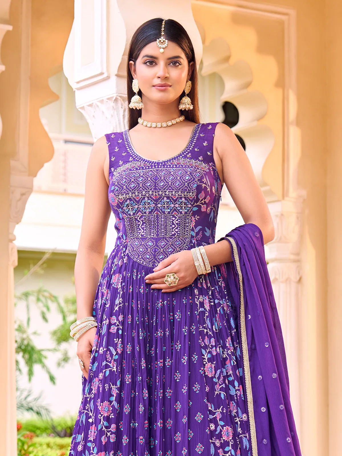 anarkali chiffon dress Purple Chiffon Georgette Anarkali Suit With Stone Work