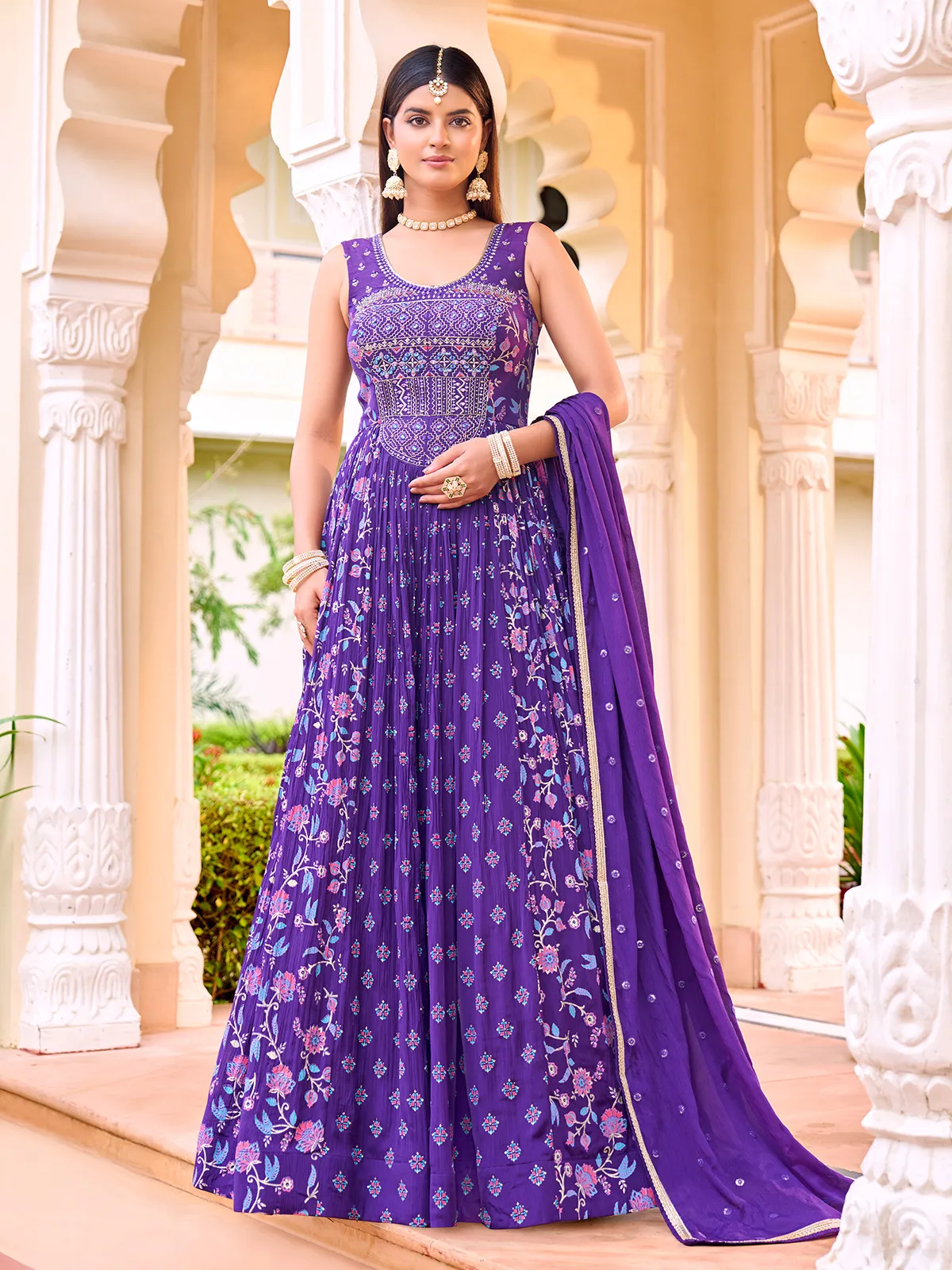 anarkali dress chiffon Teal Green Bandhani Print Embroidered Chiffon Anarkali Suit Set