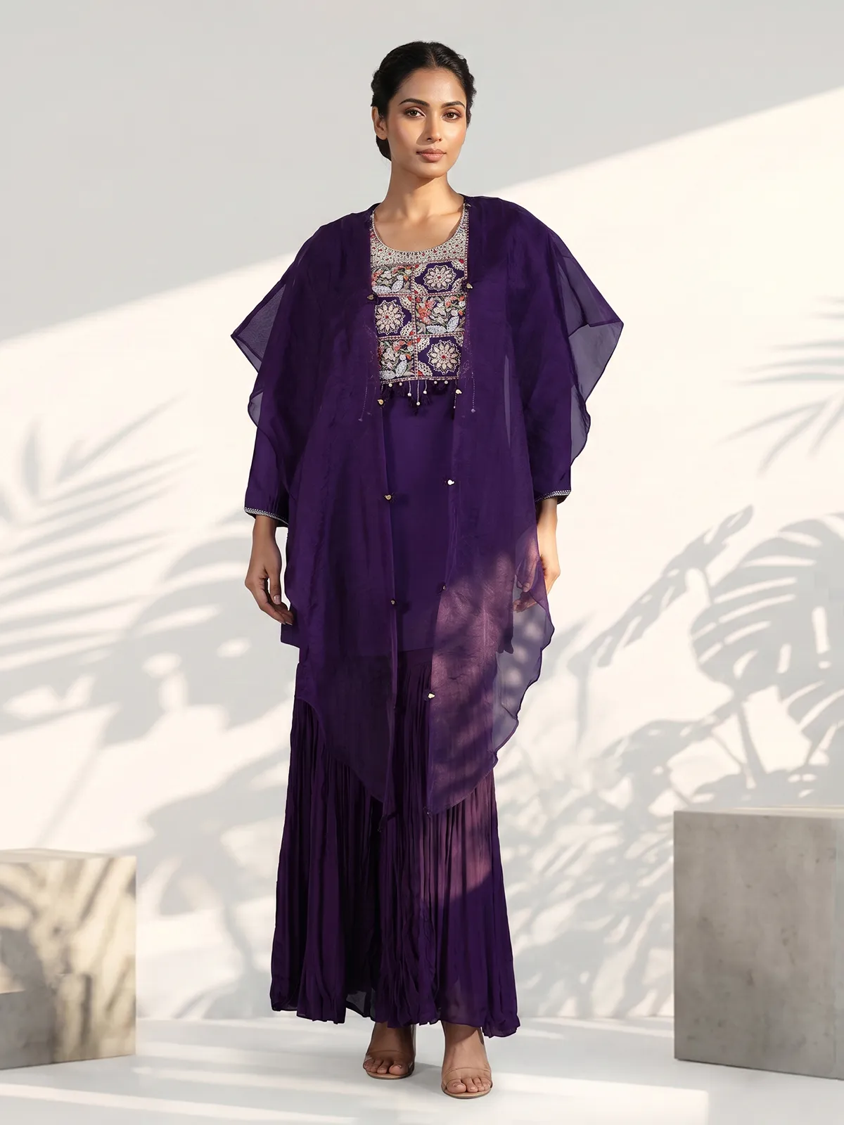 chiffon sharara dress Green Chiffon Embroidered Sharara Suit