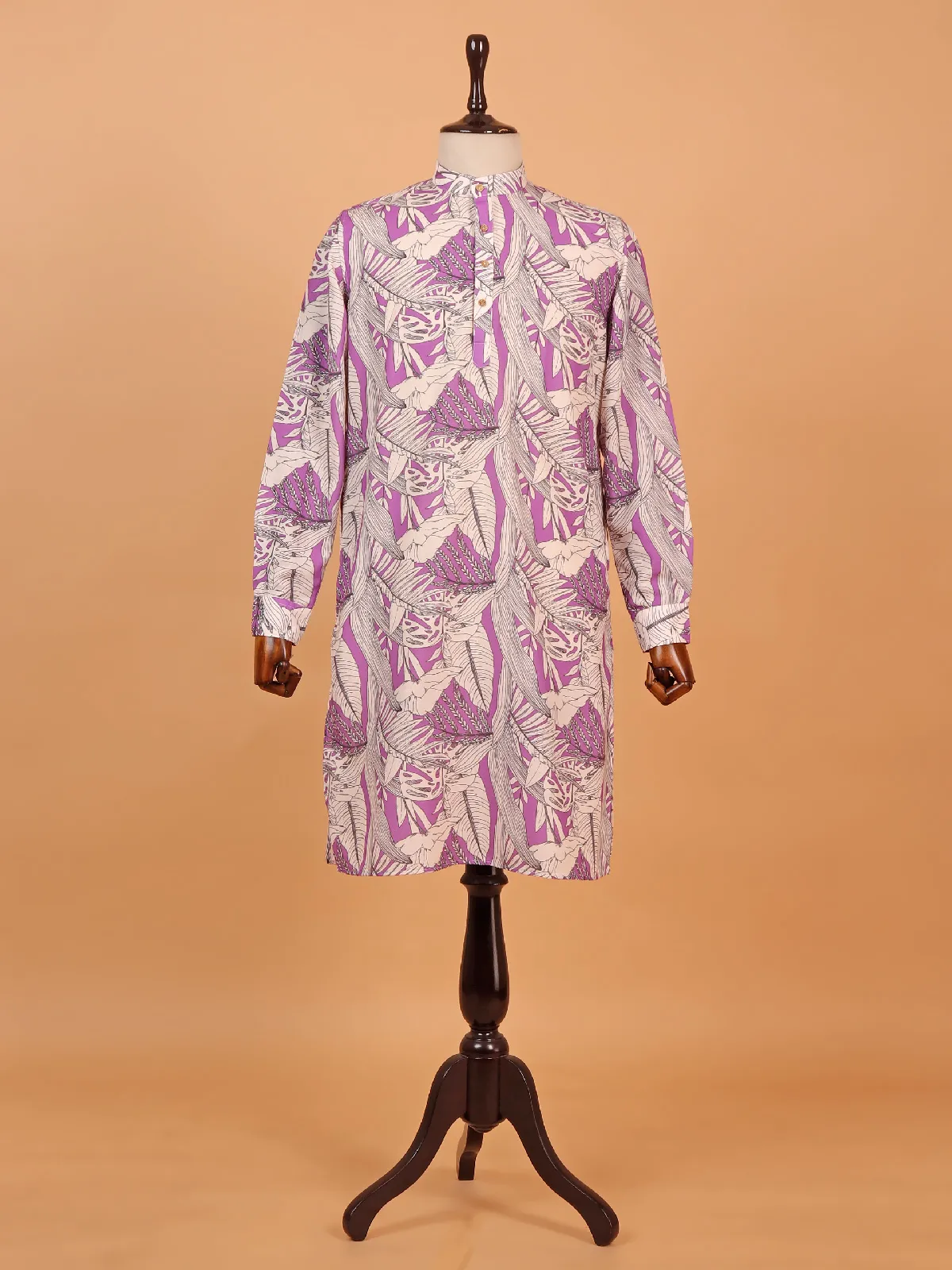 Purple cotton silk kurta set for men for festive
