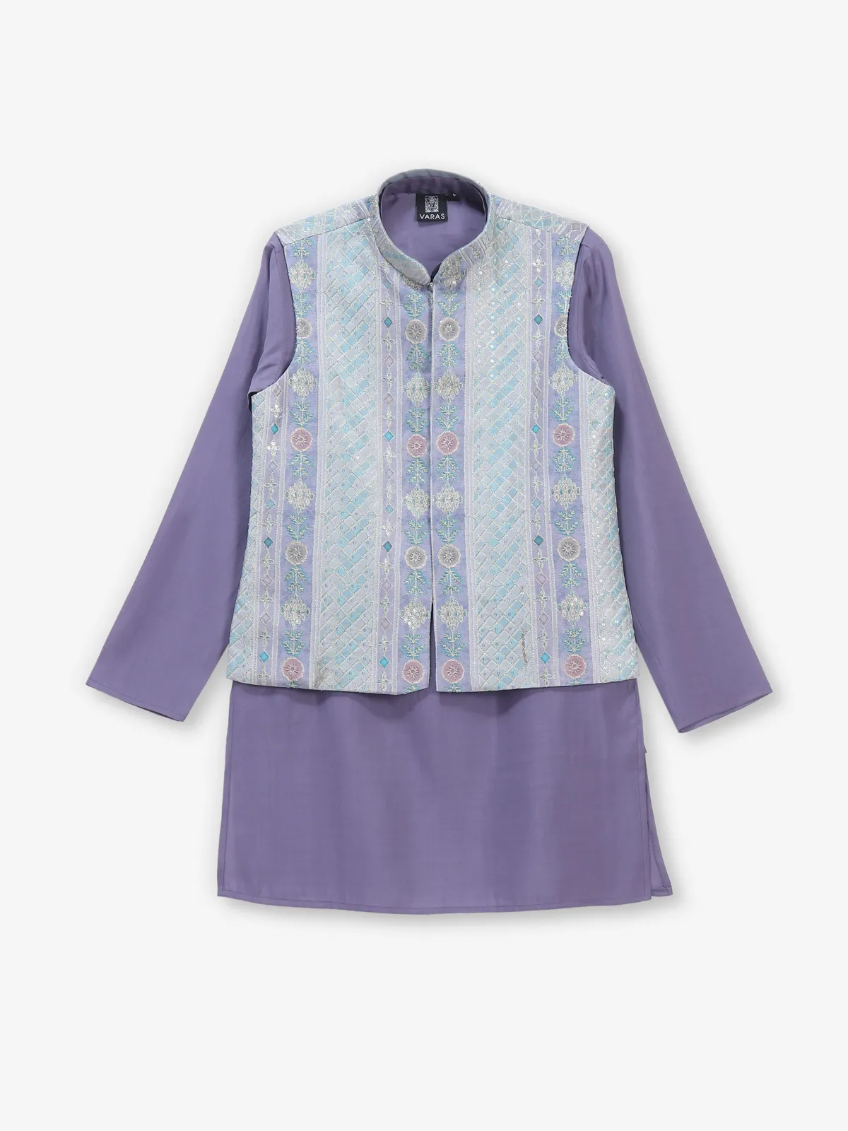 Purple cotton silk waistcoat set for boys