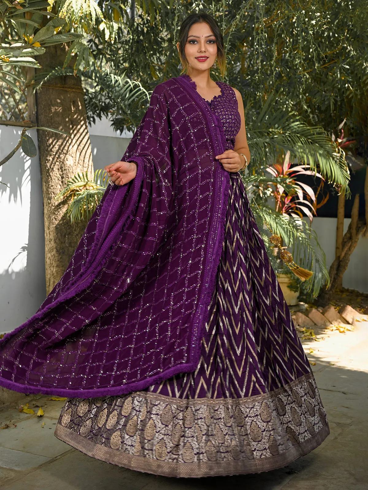 Purple dola silk wedding lehenga choli