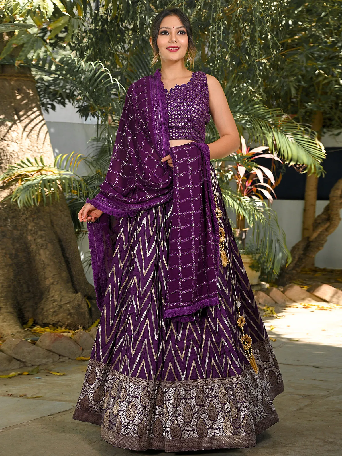 Purple dola silk wedding lehenga choli