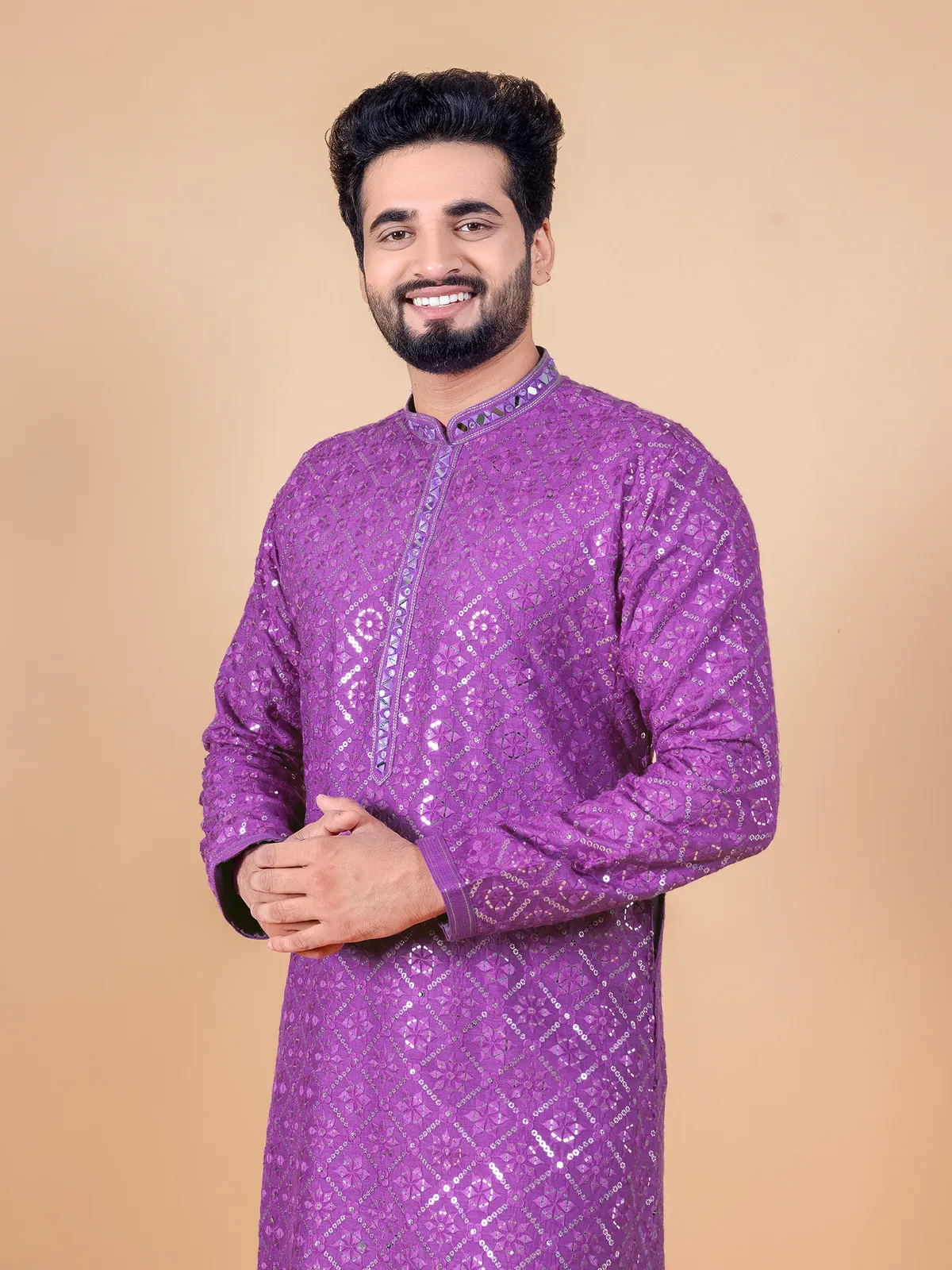 Purple embroidery kurta suit for festive