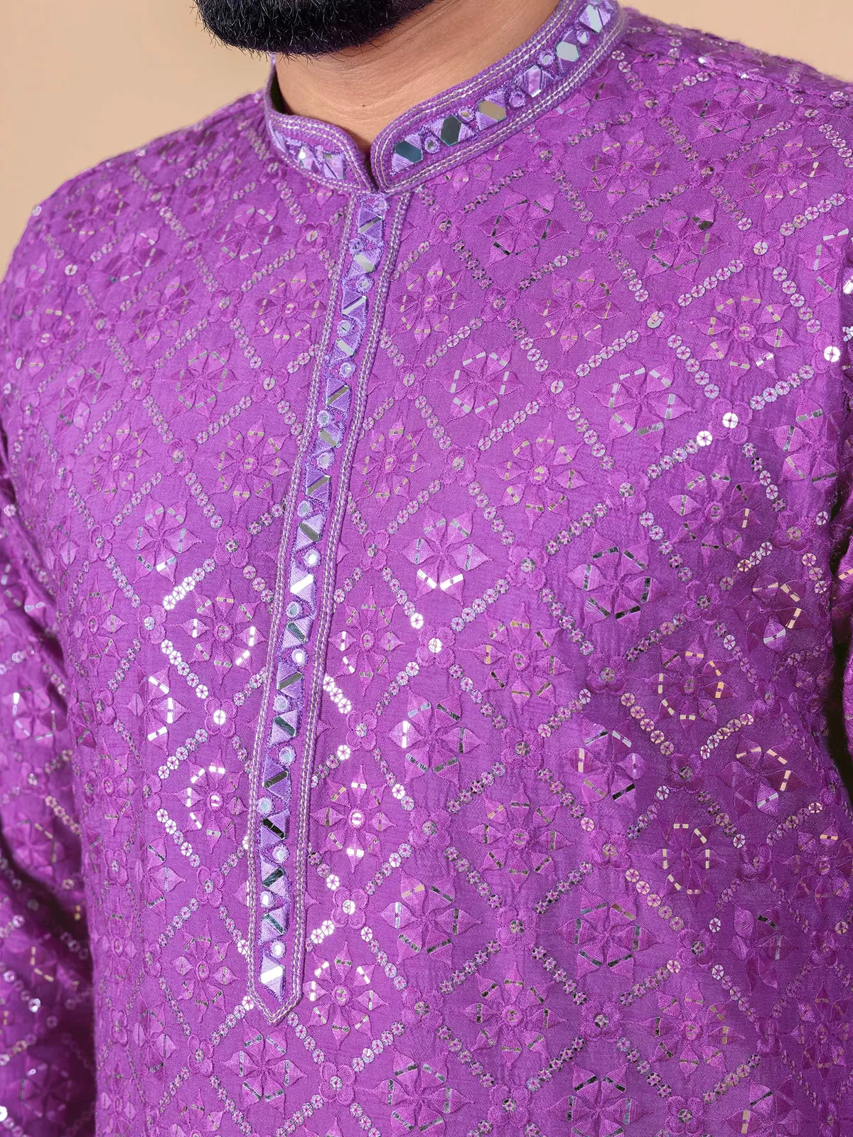 Purple embroidery  Men Kurta pajama for festive