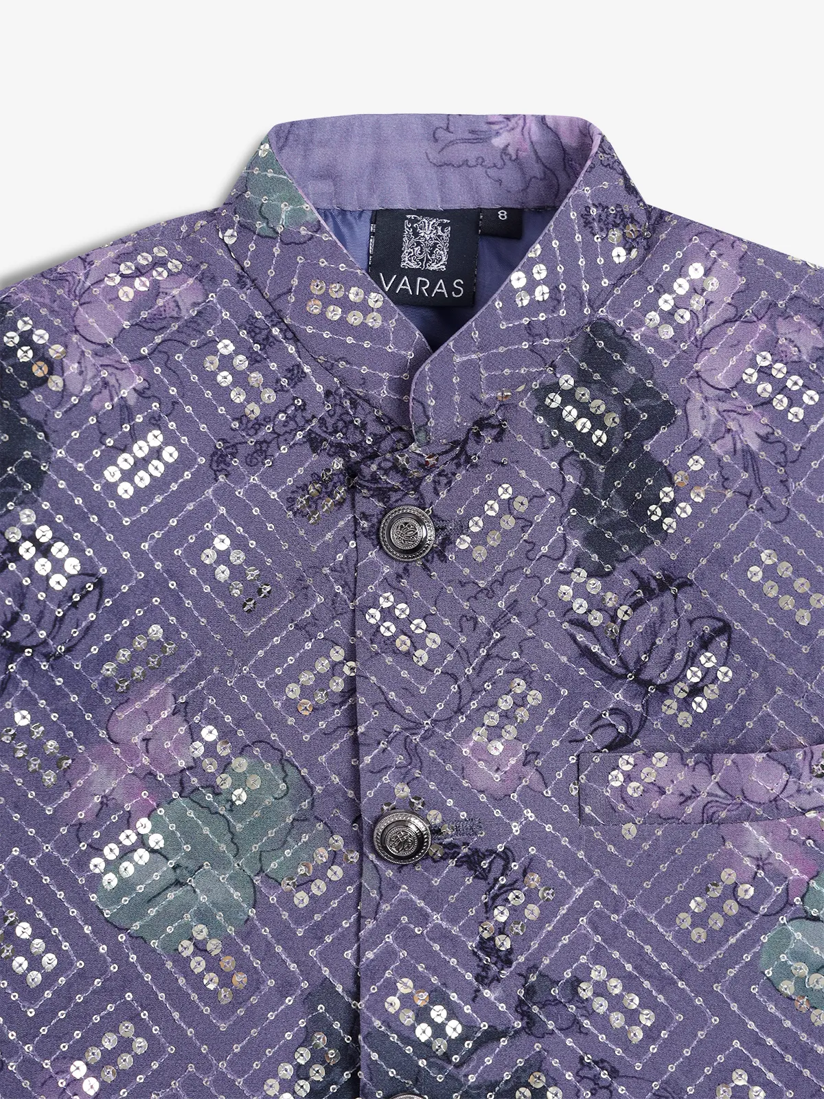 Purple floral printed silk indowestern
