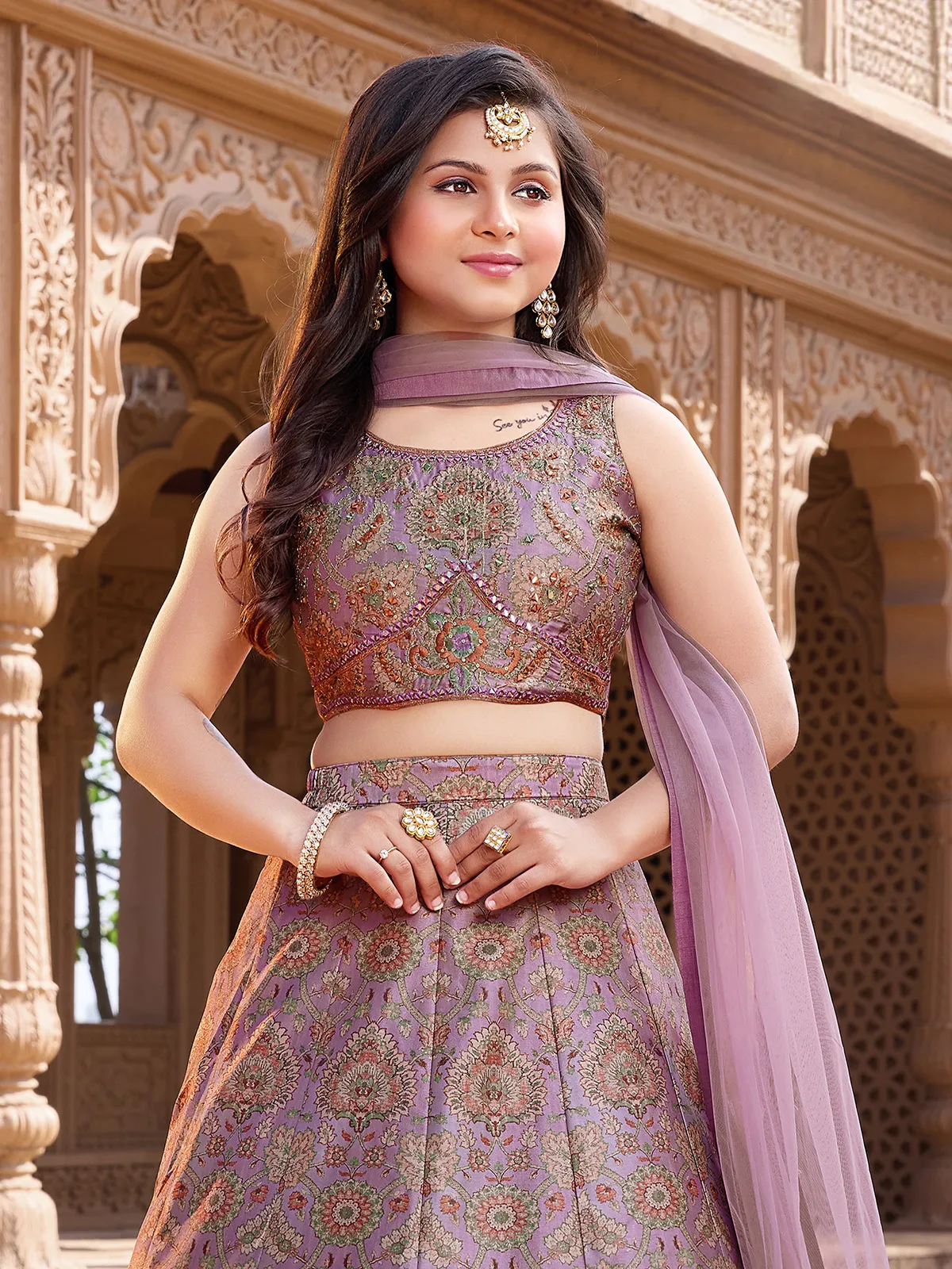 Purple jacquard silk lehenga choli