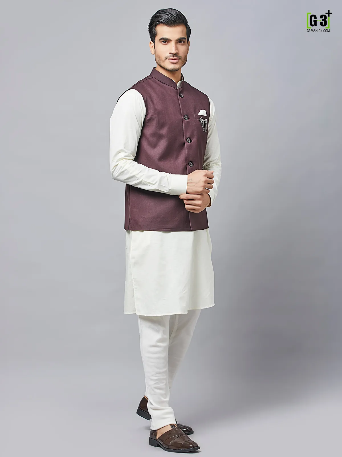 Purple mens waistcoat set in cotton