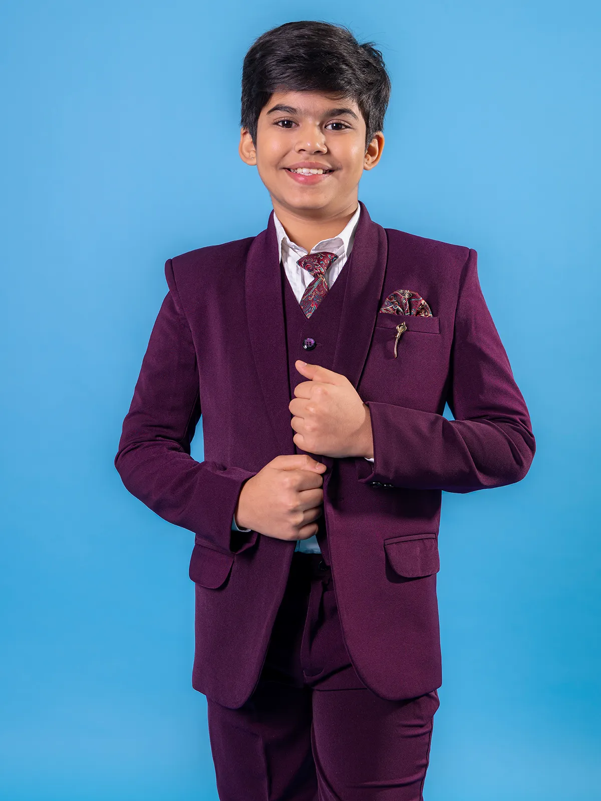Purple one button suit for little gents