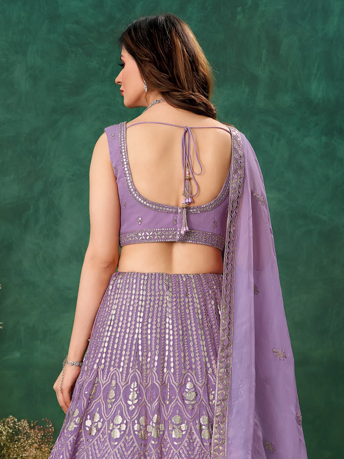 Purple organza lehenga choli for wedding wear