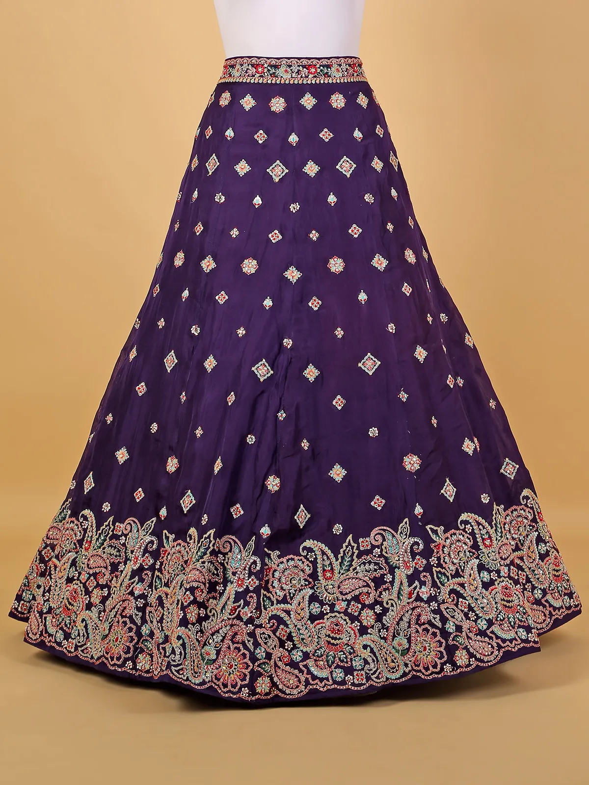 Purple organza unstitched lehenga choli