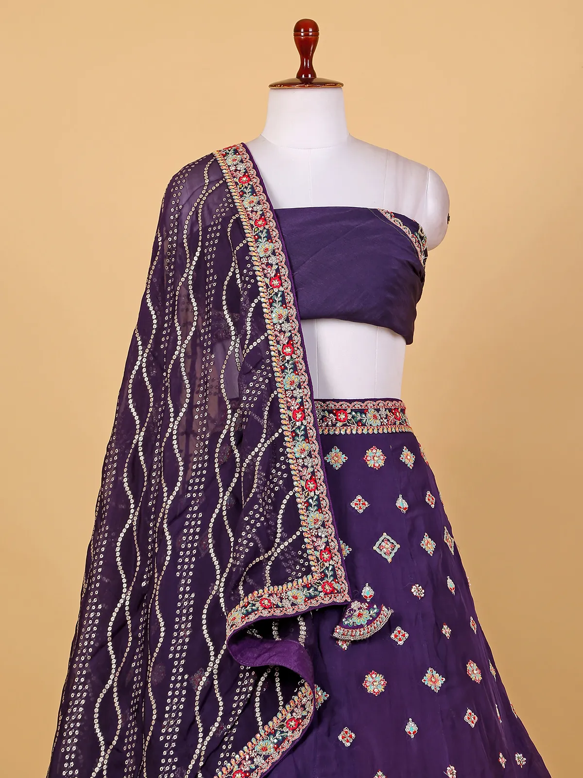 Purple organza unstitched lehenga choli