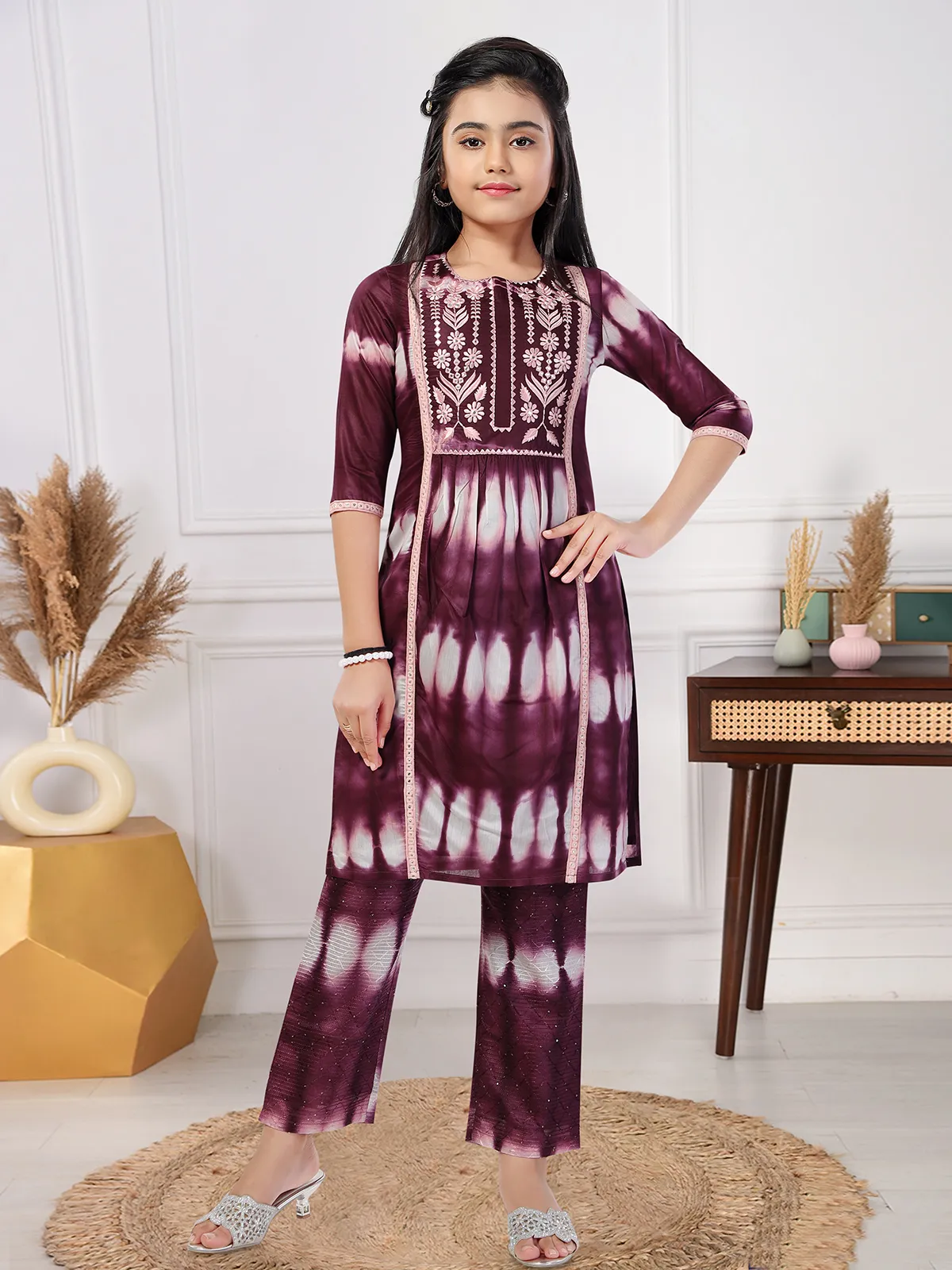 Purple printed cotton kurti set