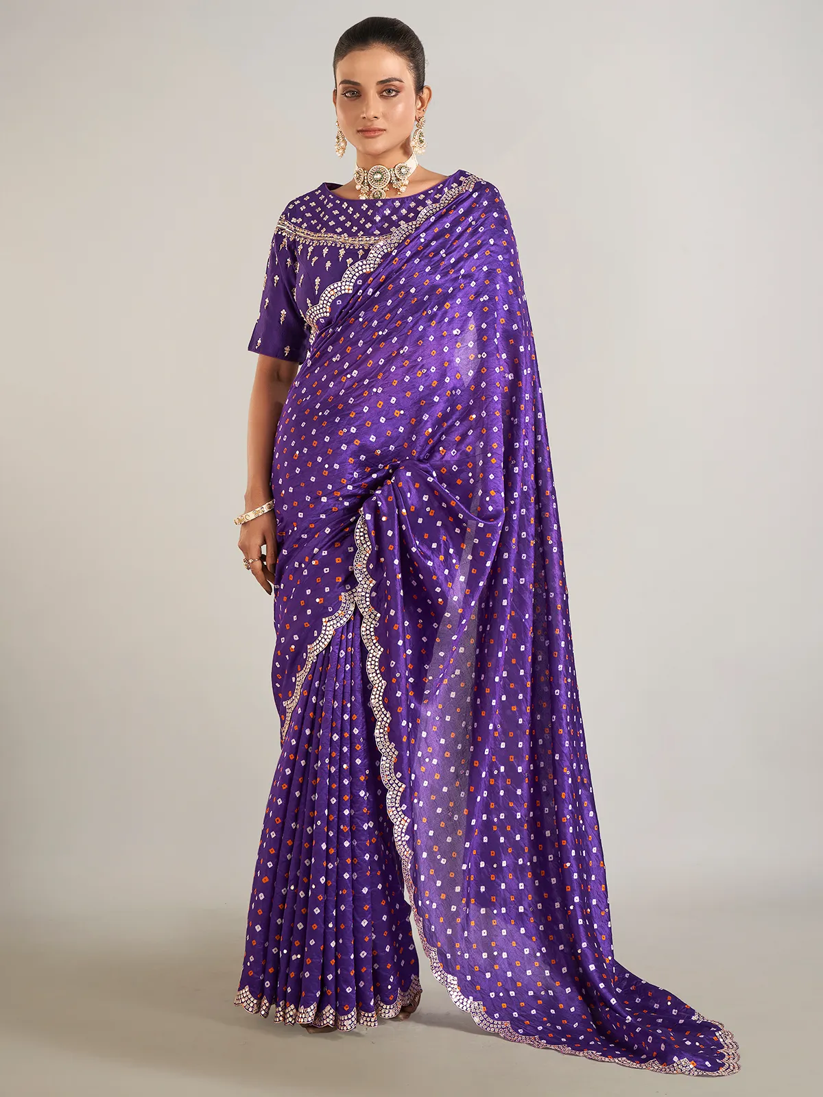 Purple printed crepe silk saree