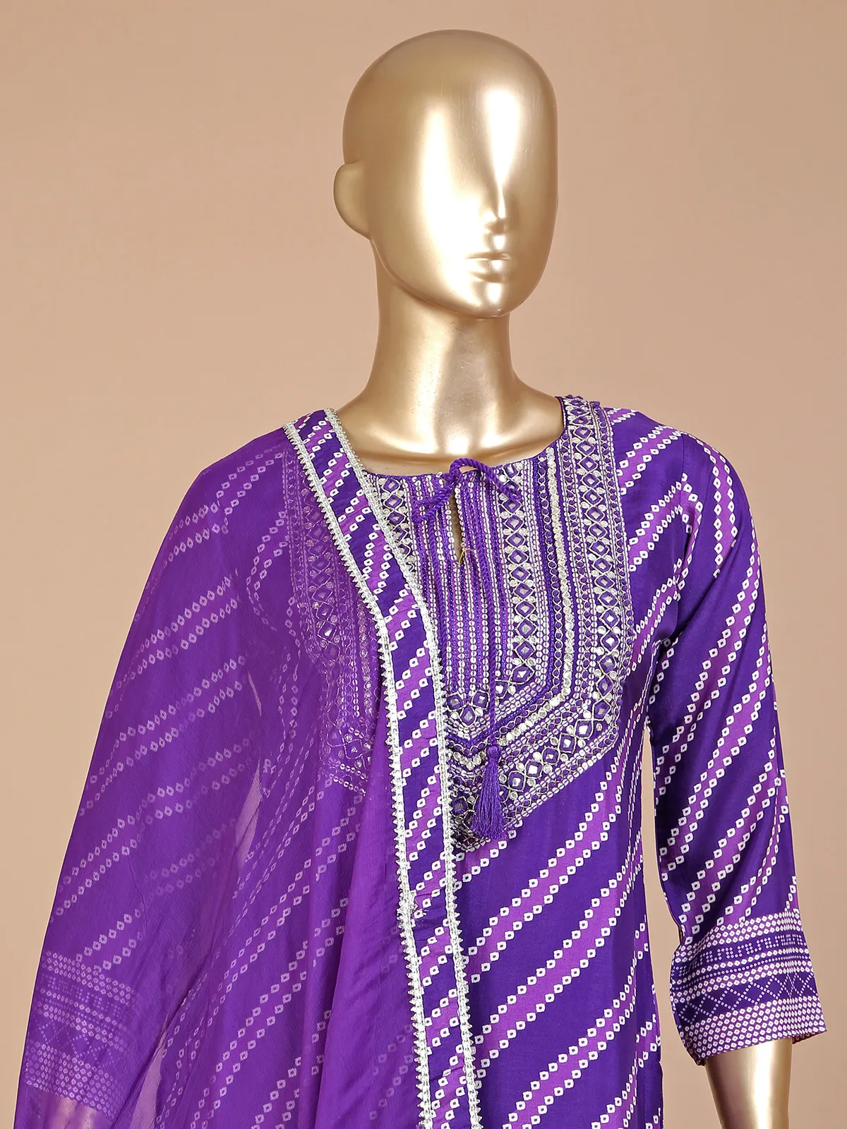 Purple printed silk kurti set