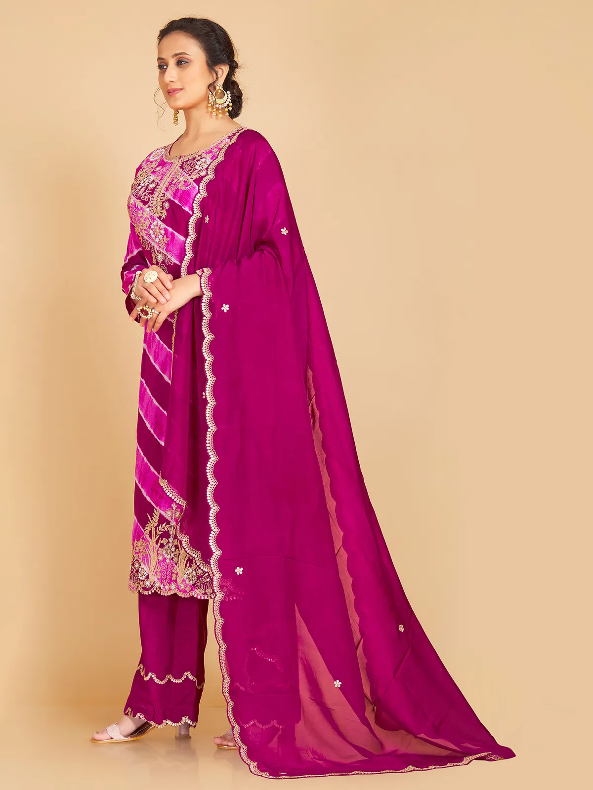 Purple printed silk salwar suit