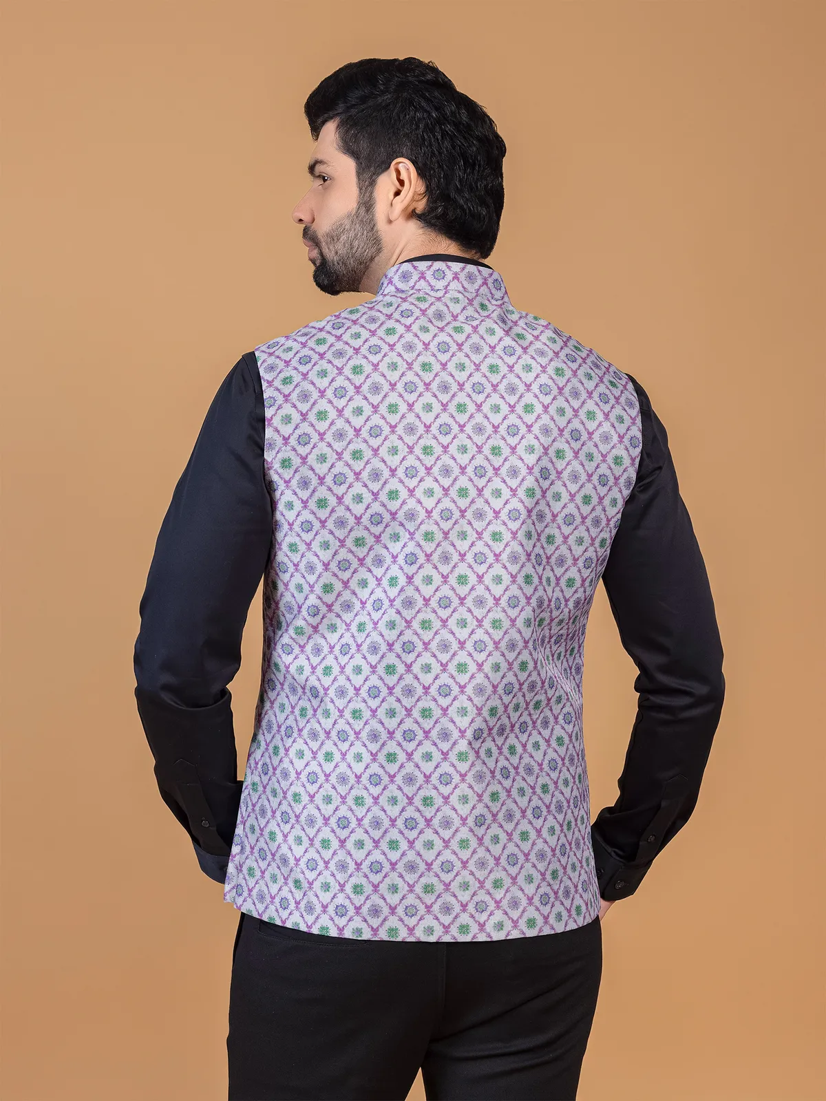 Purple printed silk waistcoat