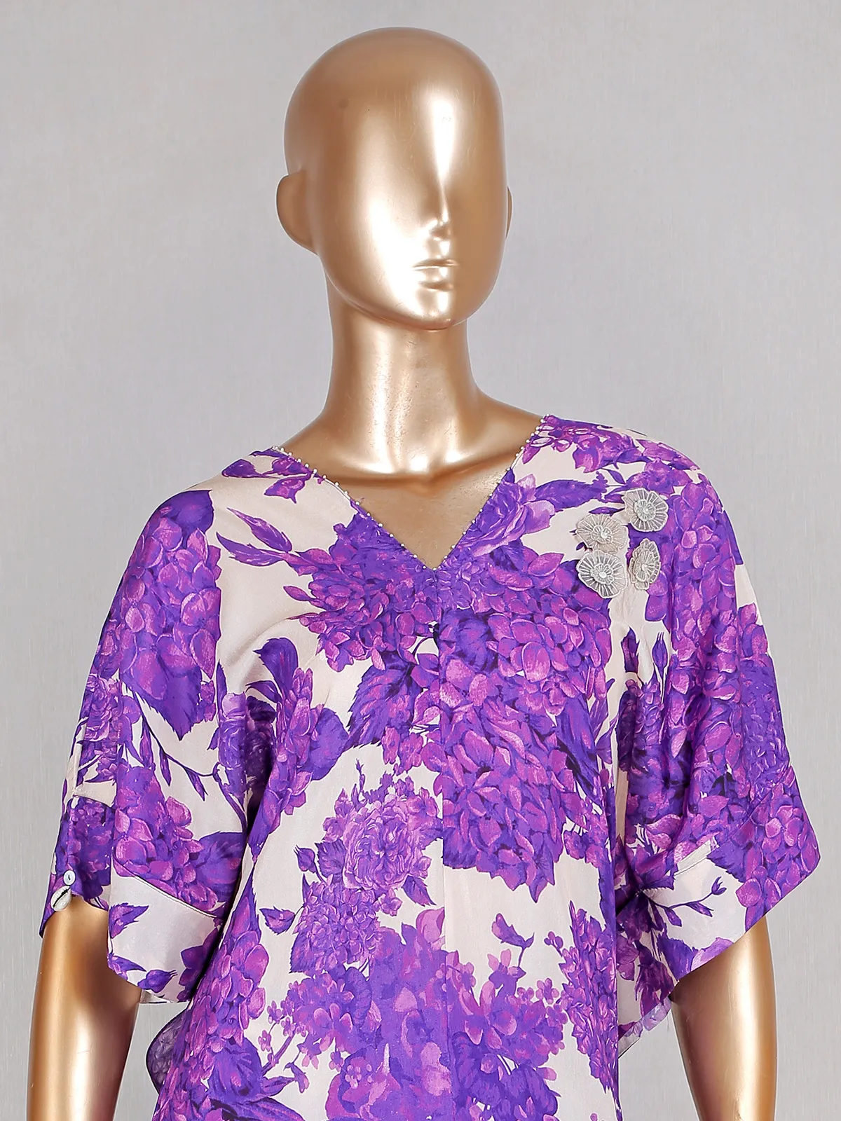 Purple silk printed kurti with pant