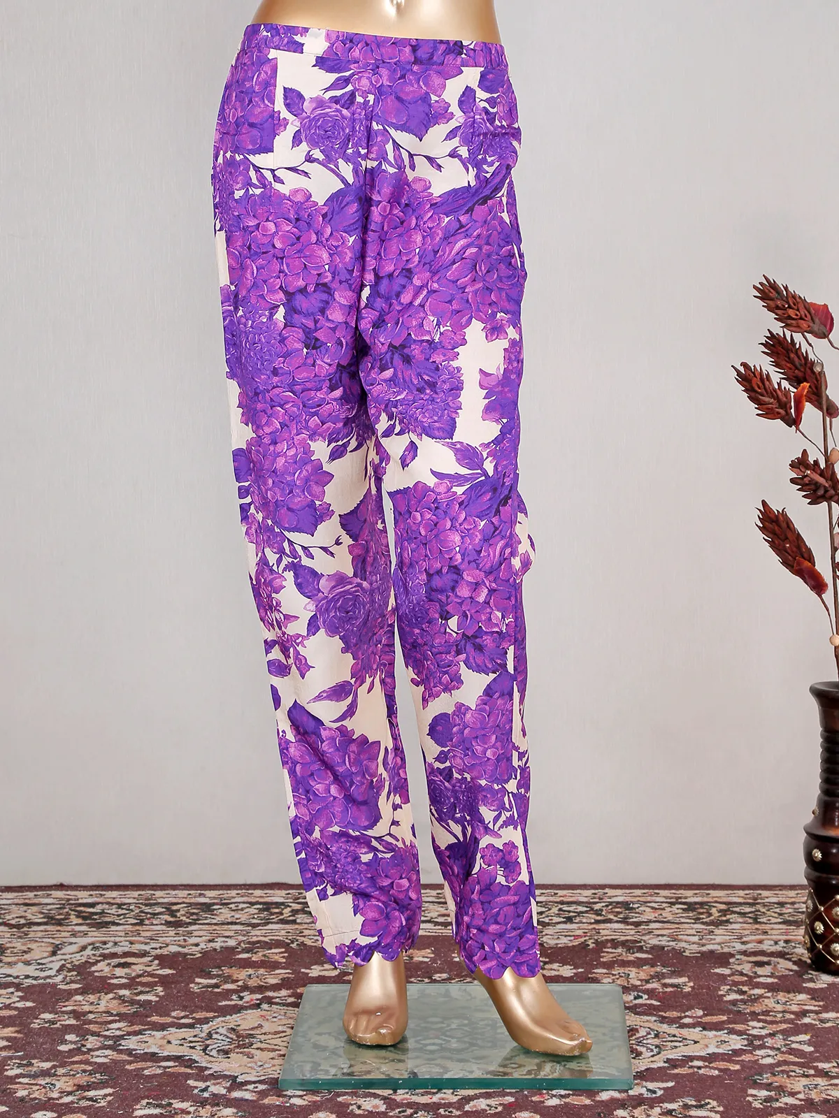 Purple silk printed kurti with pant