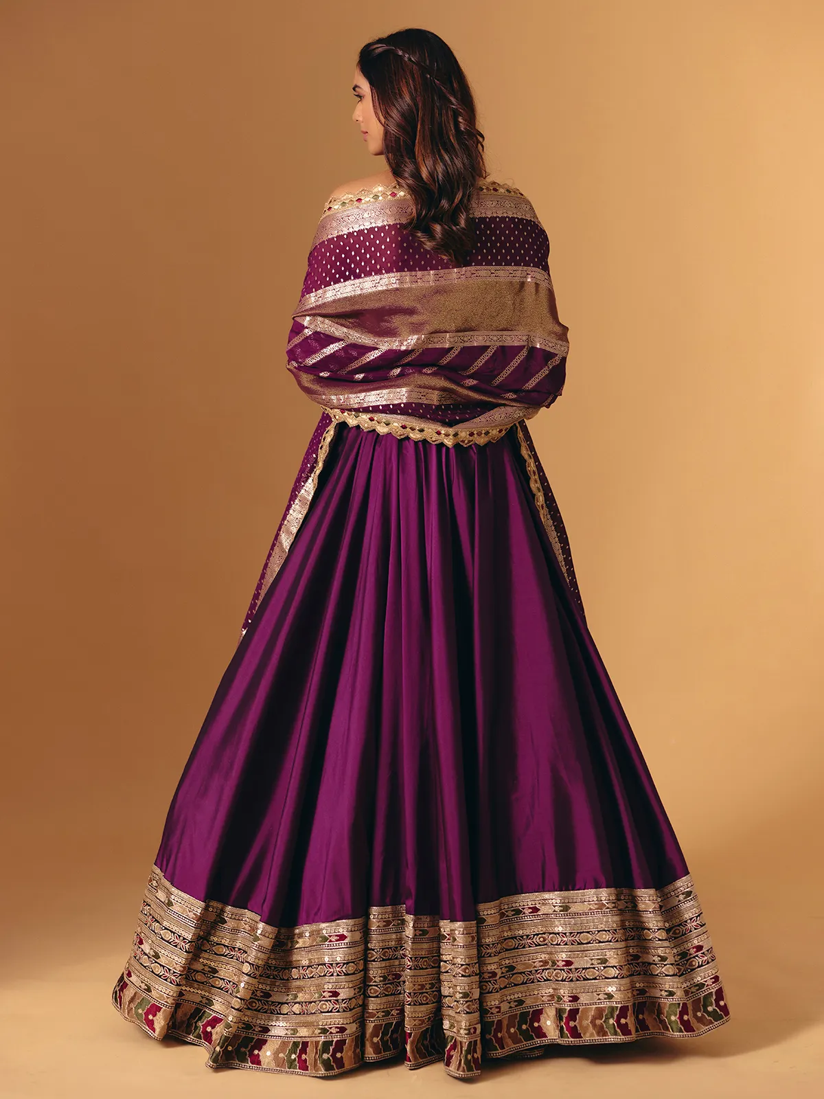 Purple silk wedding wear lehenga choli with zardosi detailing