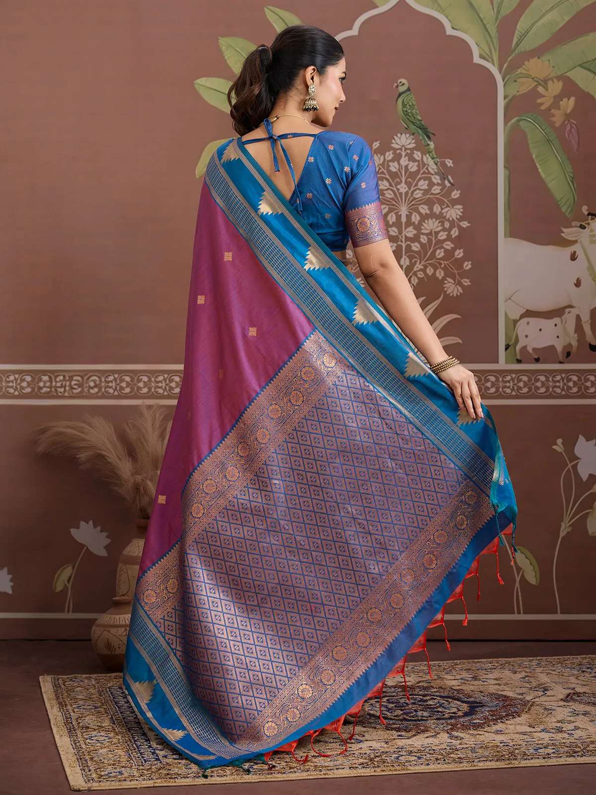 Purple tussar silk zari handloom festive wear saree