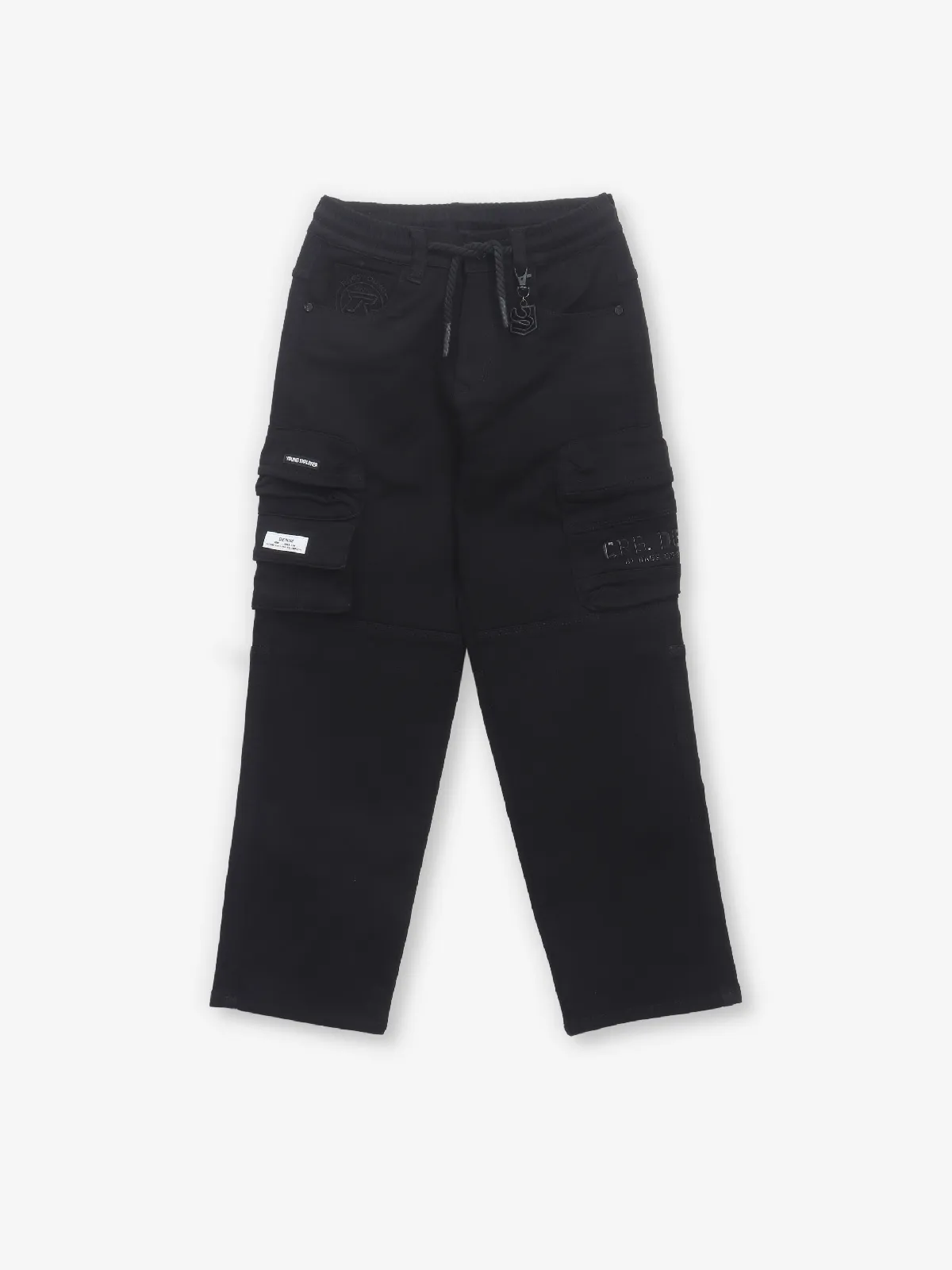 RAGS black solid cargo jeans for boys