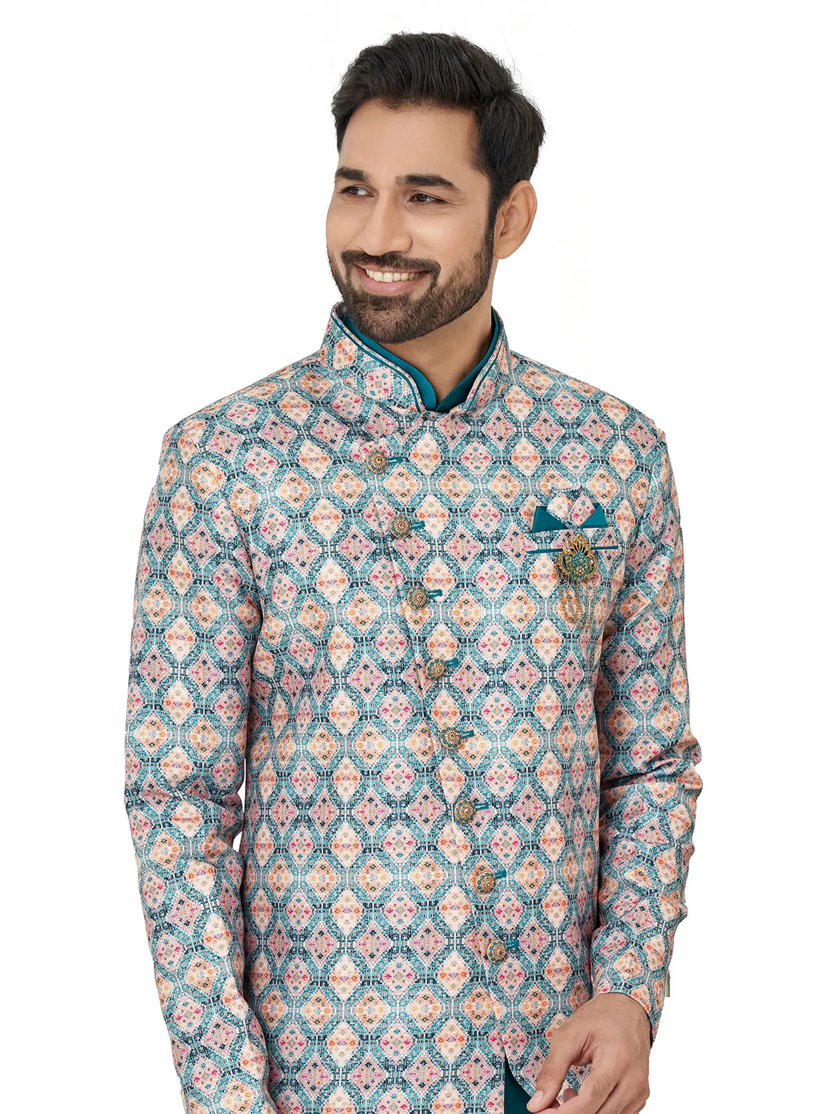 Rama blue color silk indowestern