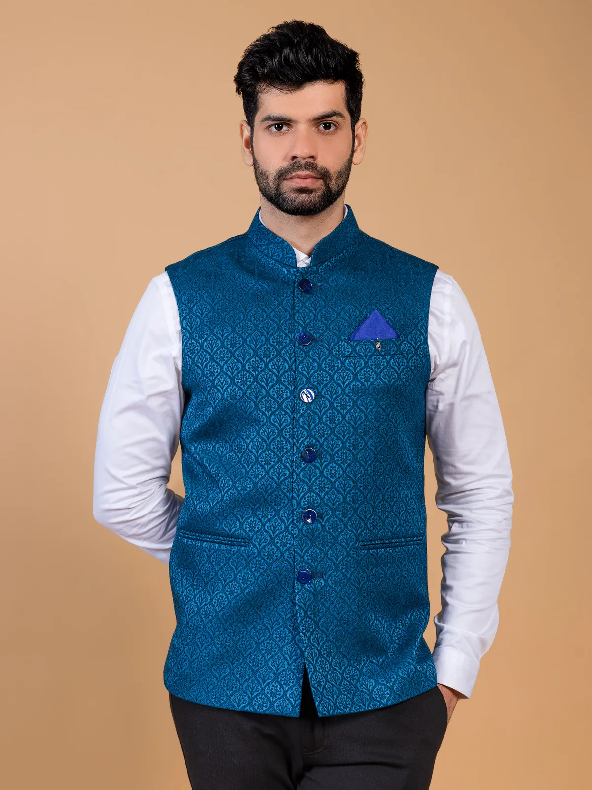 Rama blue embroidery silk waistcoat