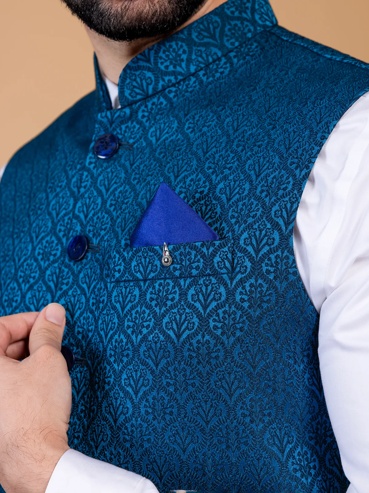 Rama blue embroidery silk waistcoat