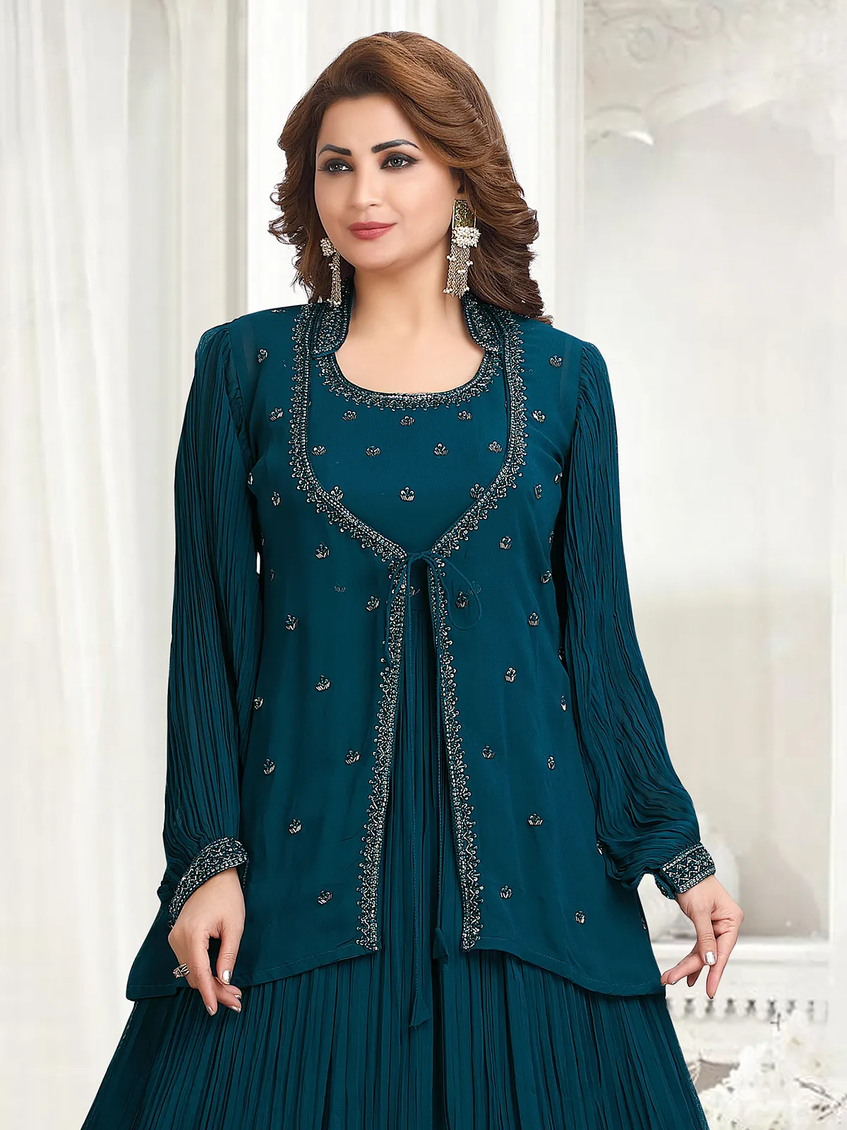 Rama blue jacket style anarkali suit