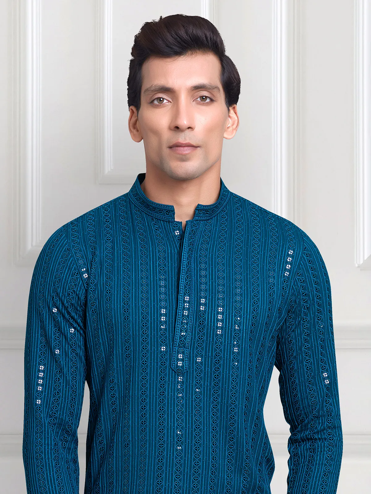 Rama blue  Men Kurta pajama for festive