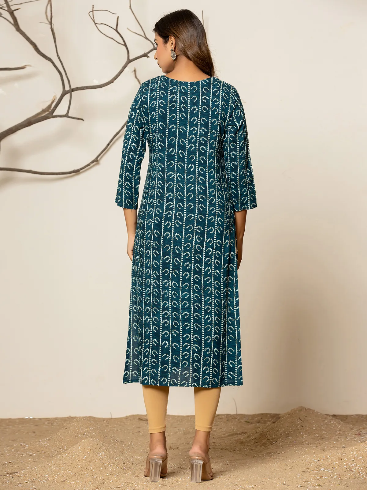 Rama blue leaf printed kurti