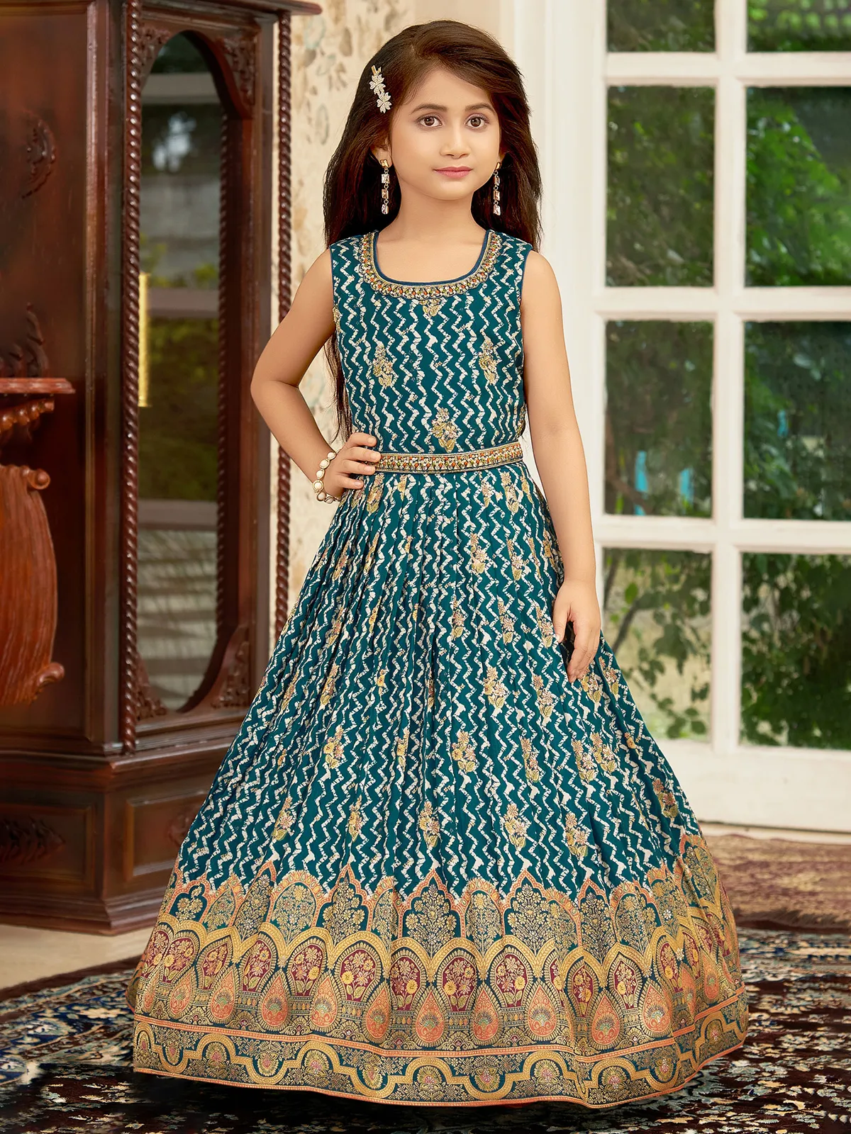 Rama green cotton printed gown