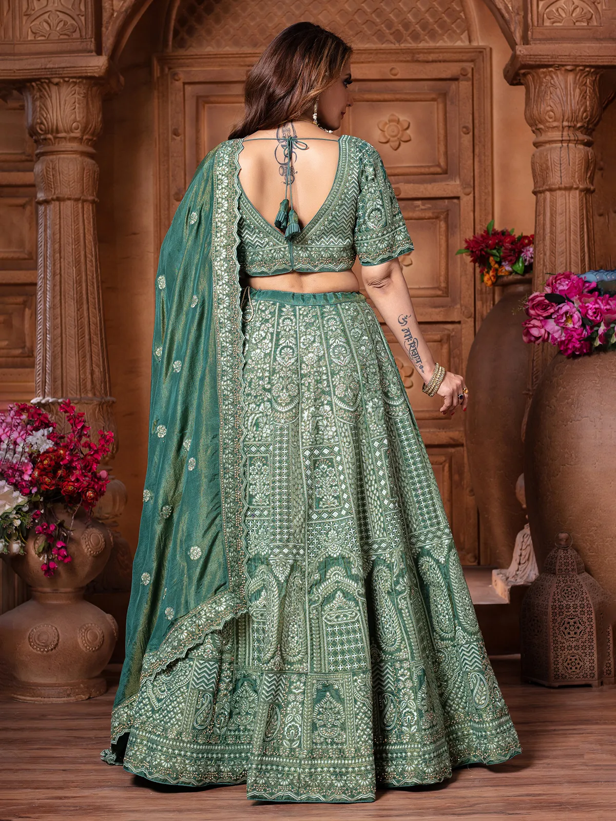 slim fit dress slacks Dark Green Designer Lehenga Choli with Embroidery Blouse main image 0