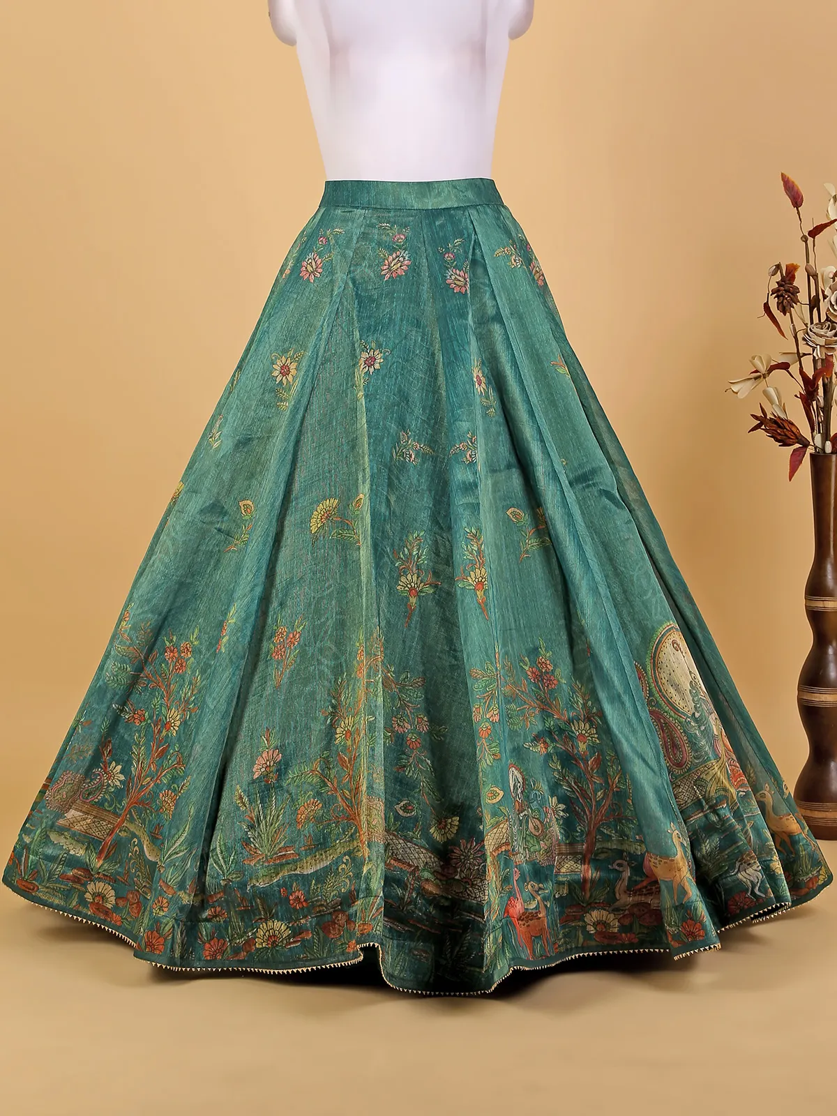 Rama green floral printed organza lehenga choli