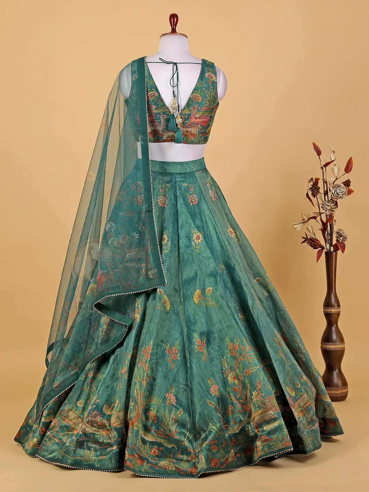 Rama green floral printed organza lehenga choli