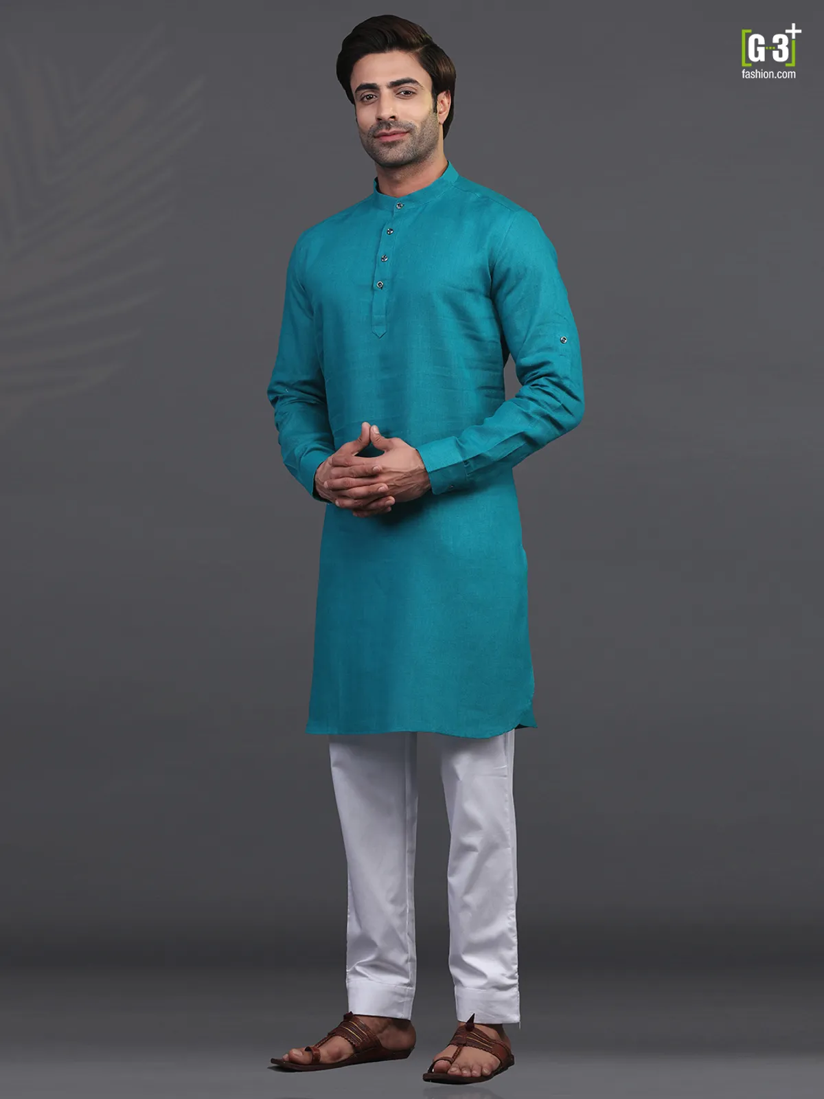 Rama green linen festive wear kurta suit